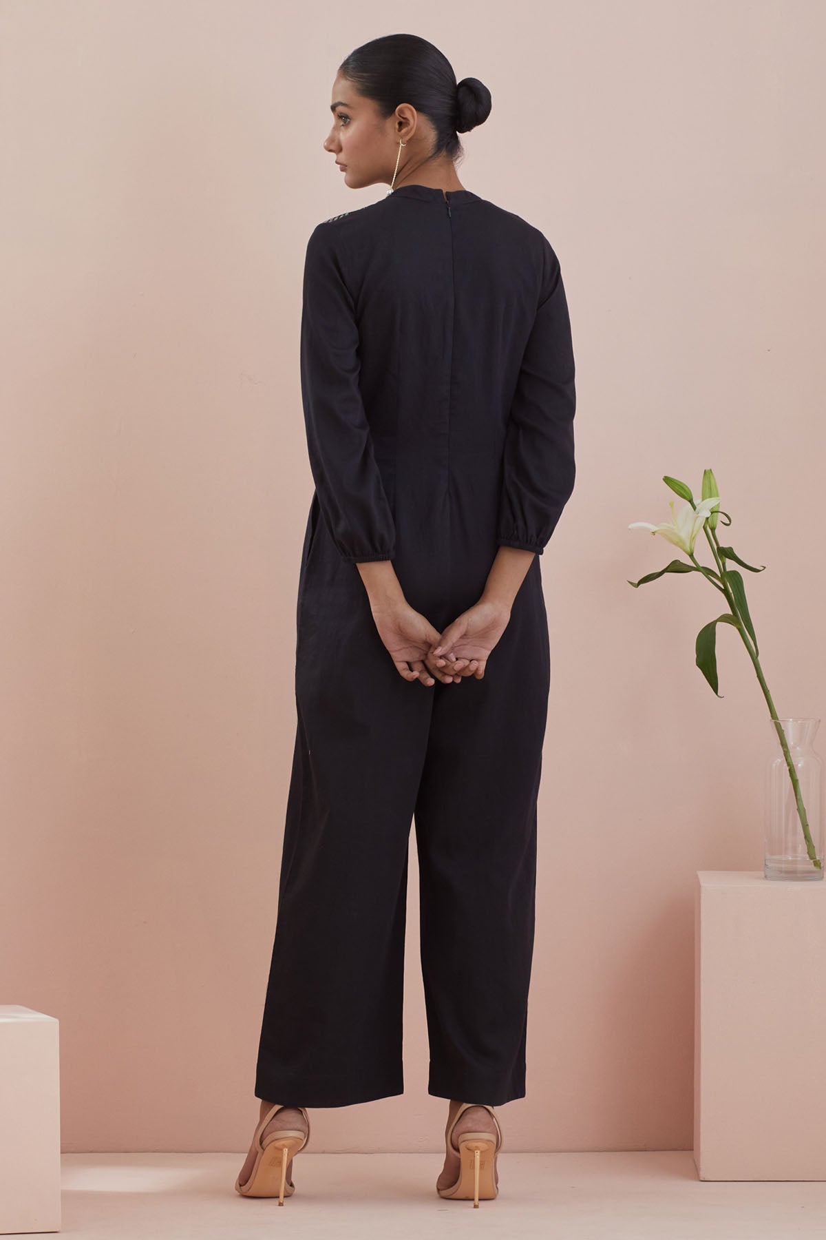 Black Texture Cotton Jumpsuit