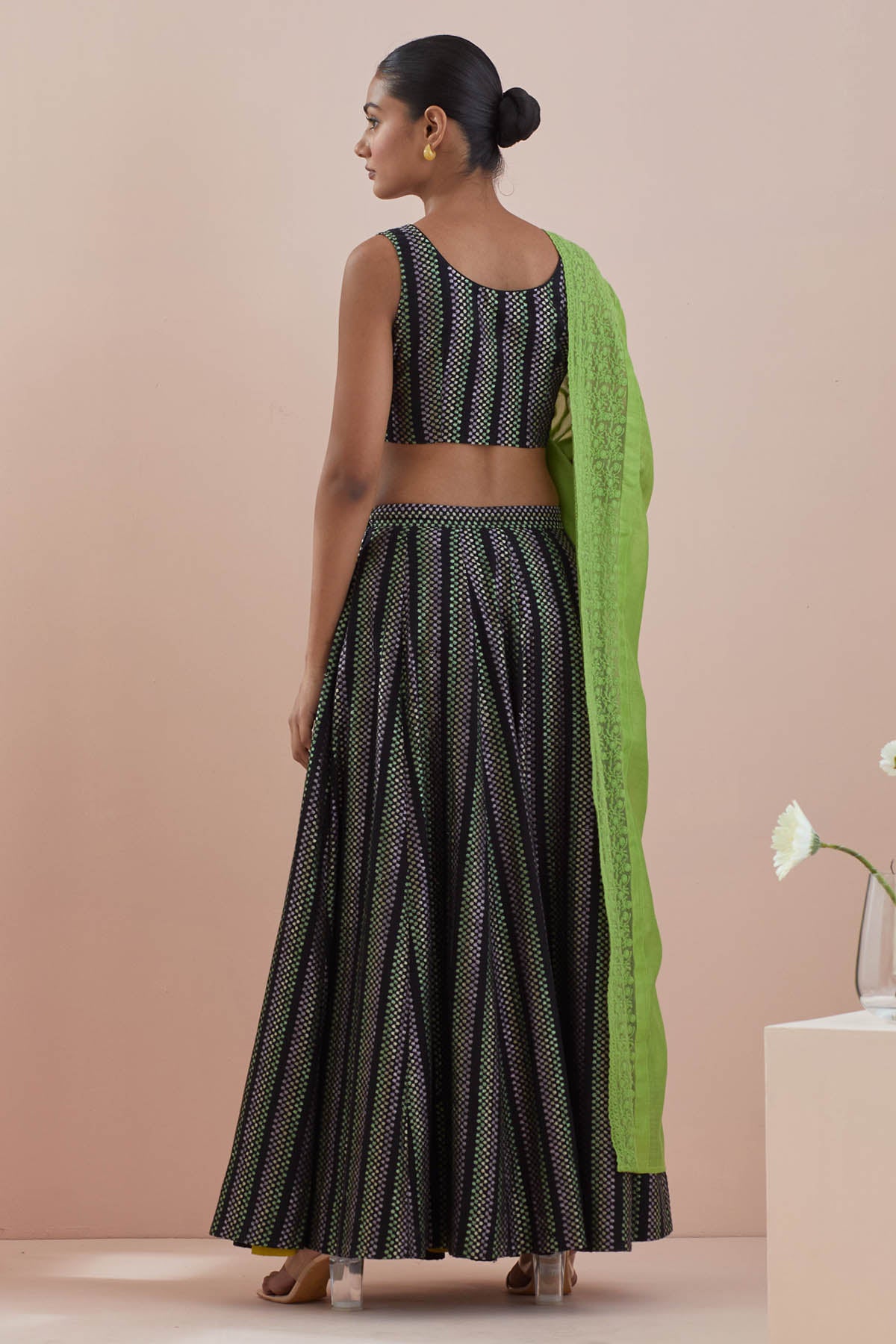 Black Texture Cotton Lehenga Set