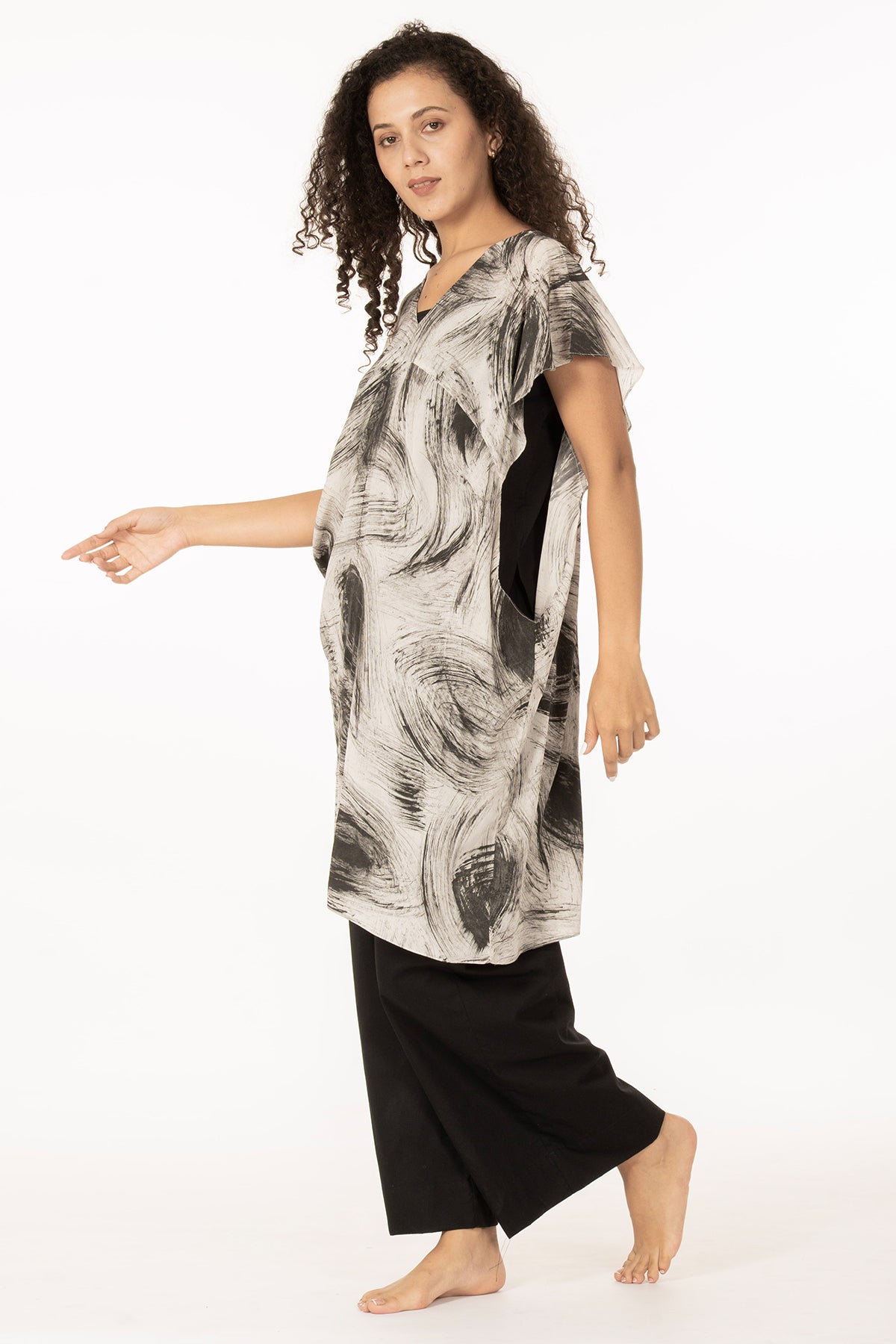 Black Texture Print Kurta Pants