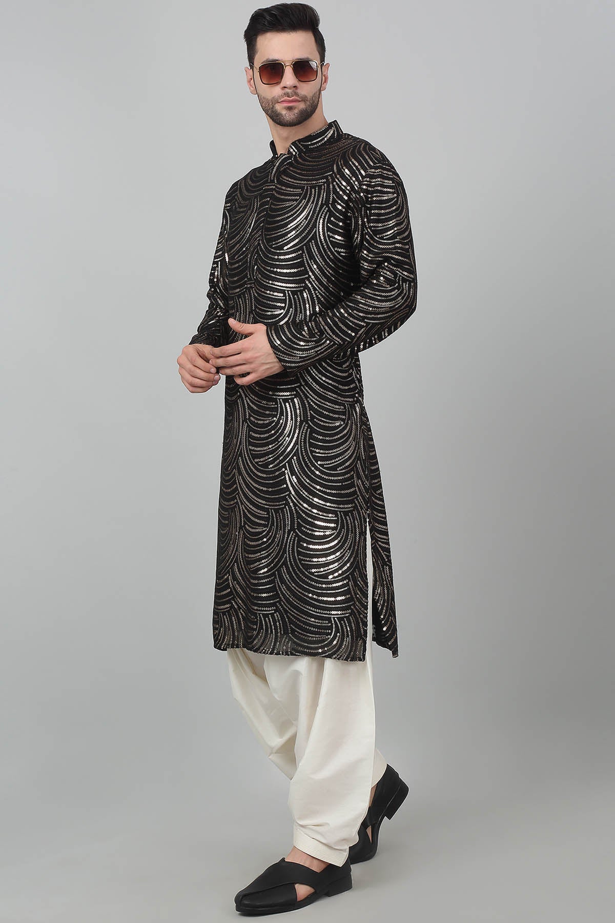 Black Thread Stripe Kurta Set