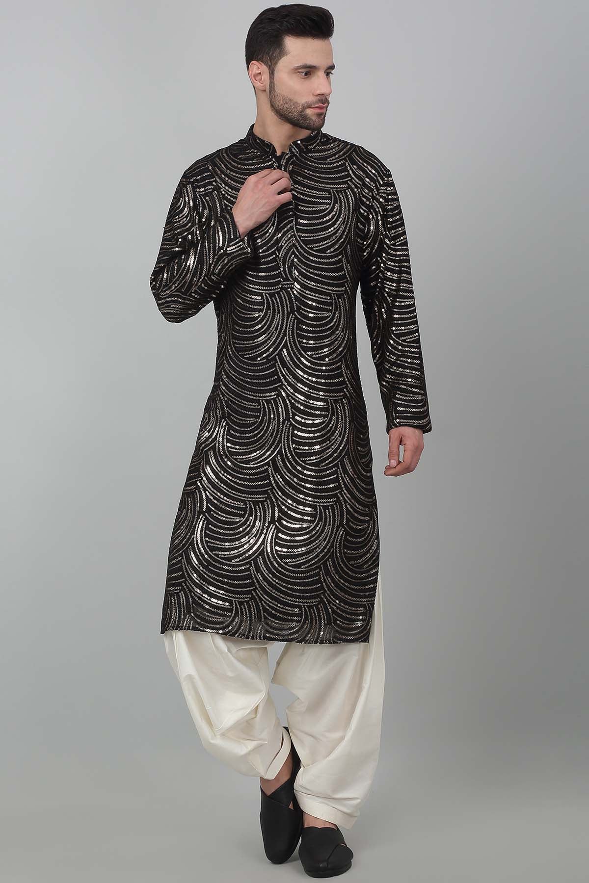 Black Thread Stripe Kurta Set