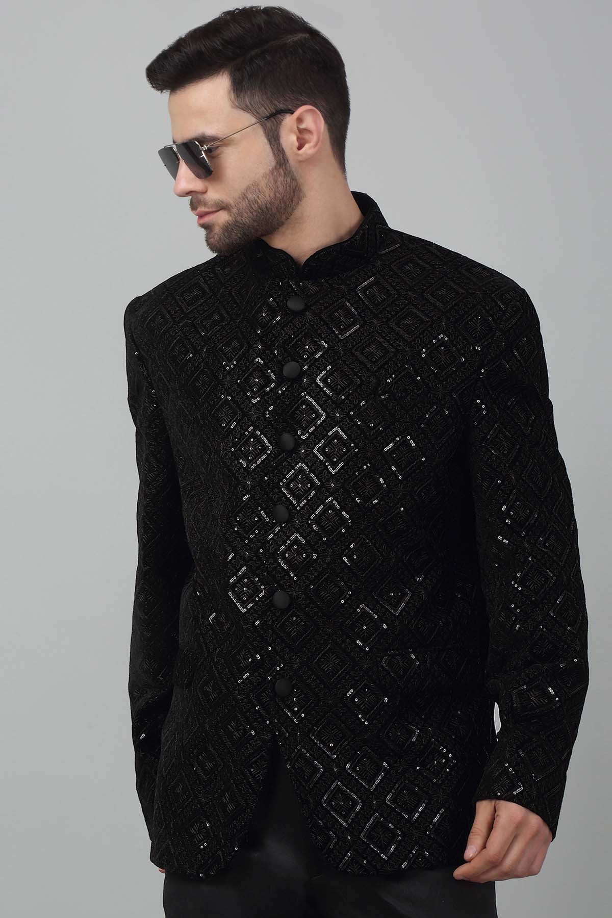 Black Thread Work Bandhgala