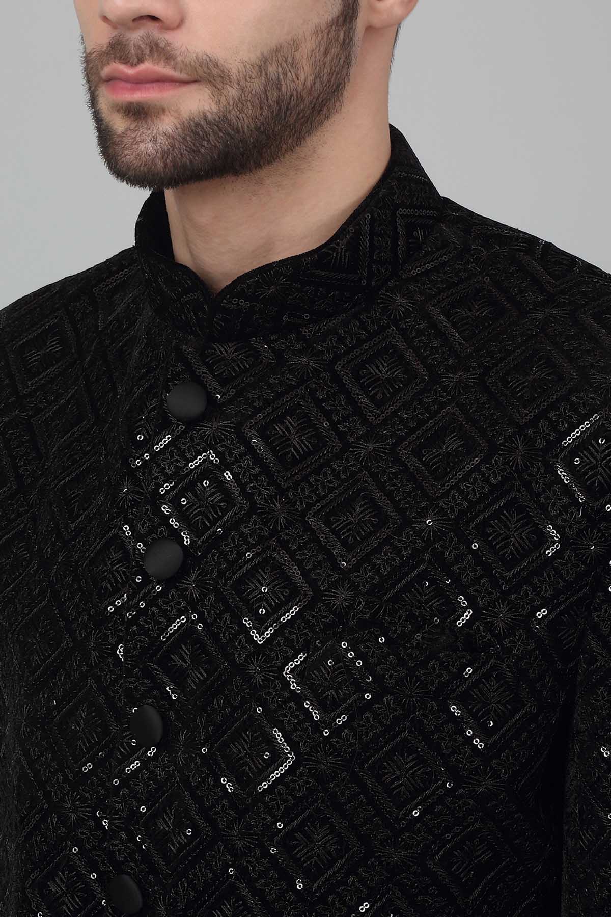 Black Thread Work Bandhgala