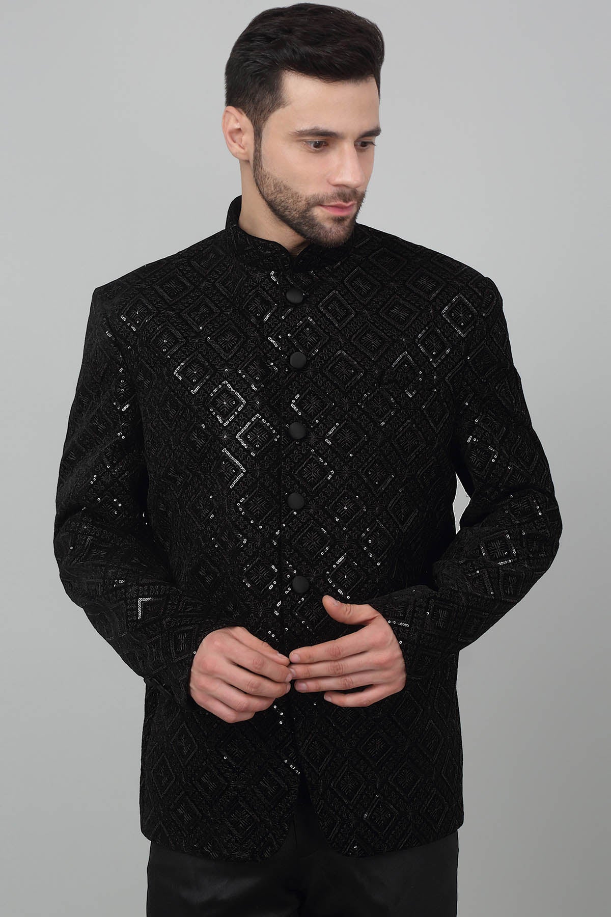 Black Thread Work Bandhgala