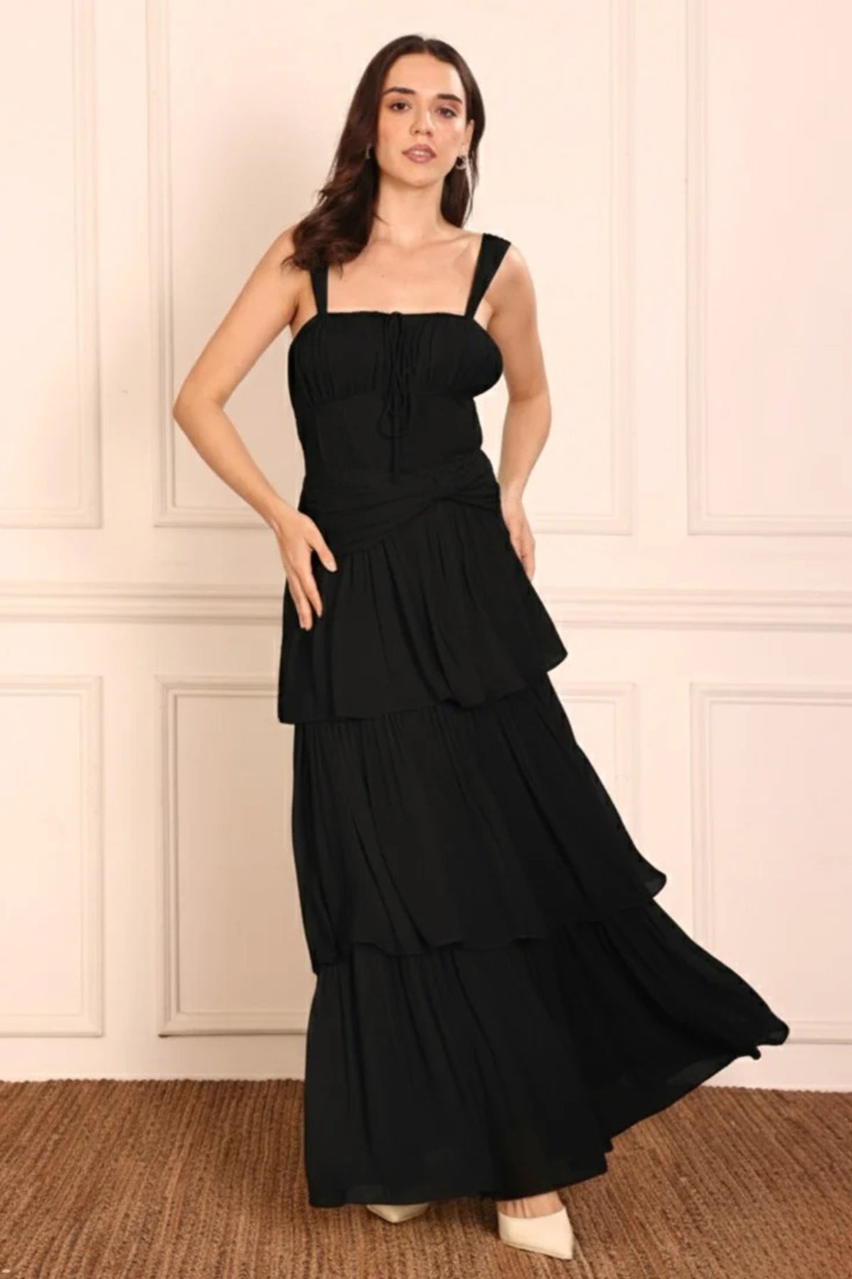Black Three Tiered Maxi Dress
