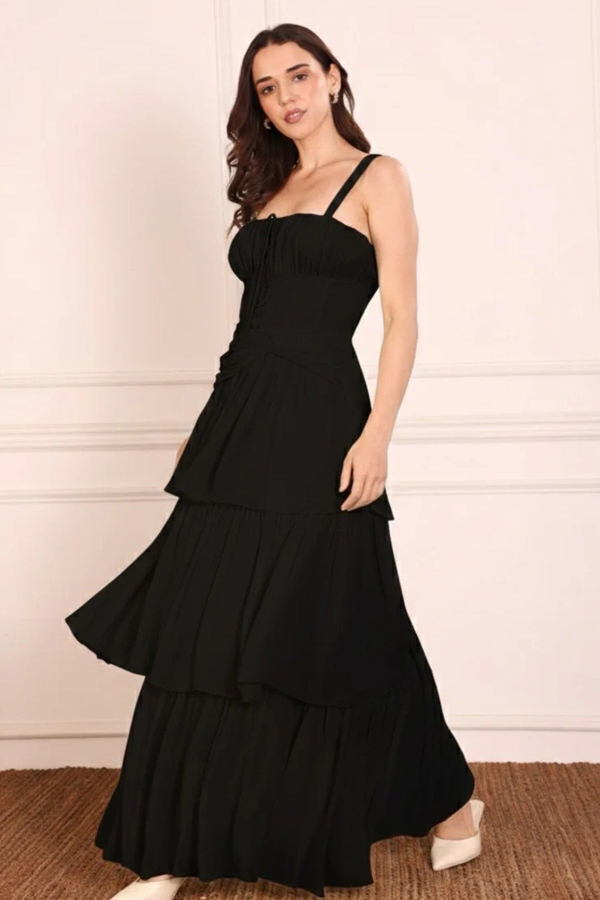 Buy Black Three Tiered Maxi Dress for women by Seoraa online available at scrollnshops