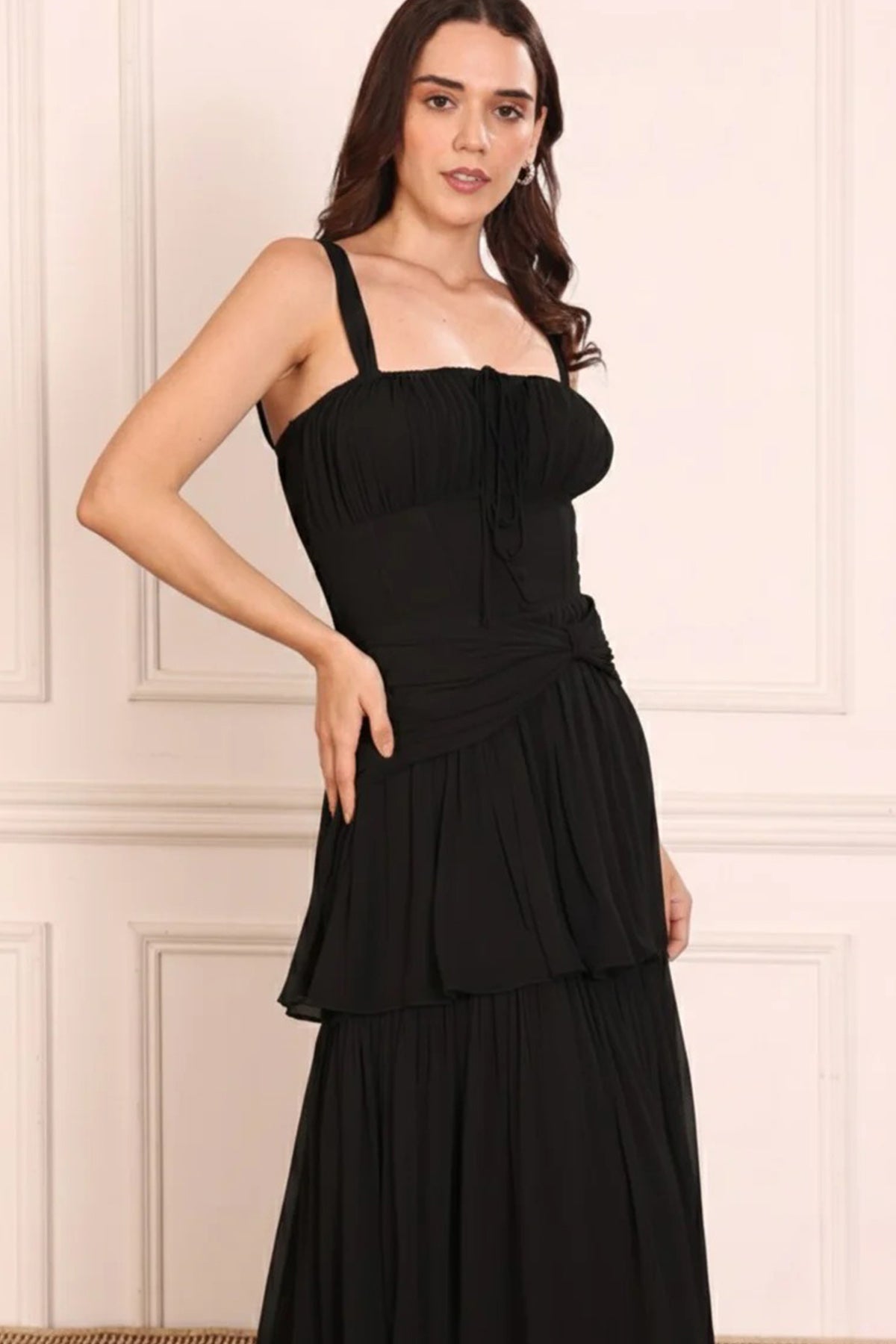 Black Three Tiered Maxi Dress