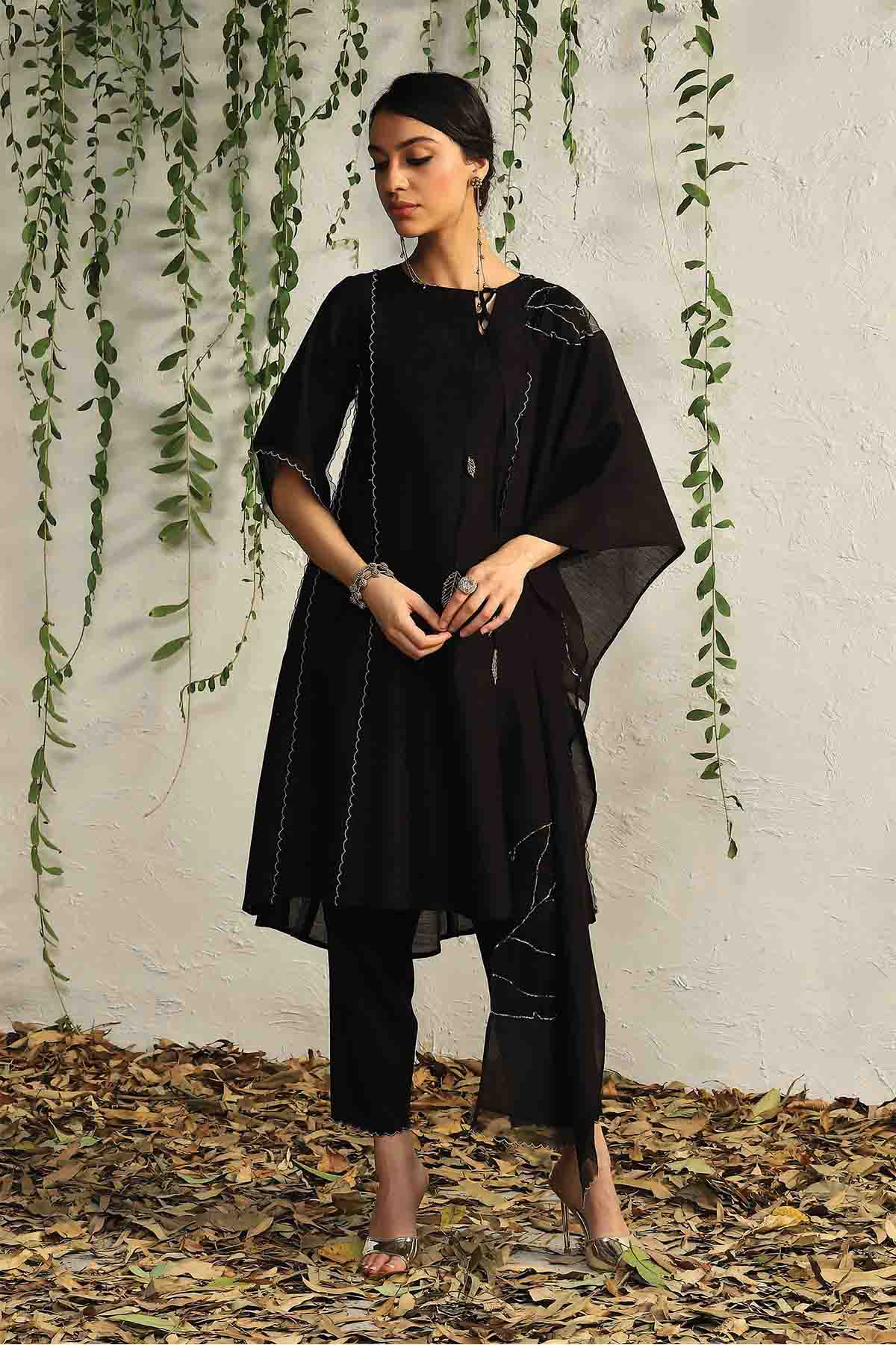 Buy Black Tie-Up Short Kurta Set Online