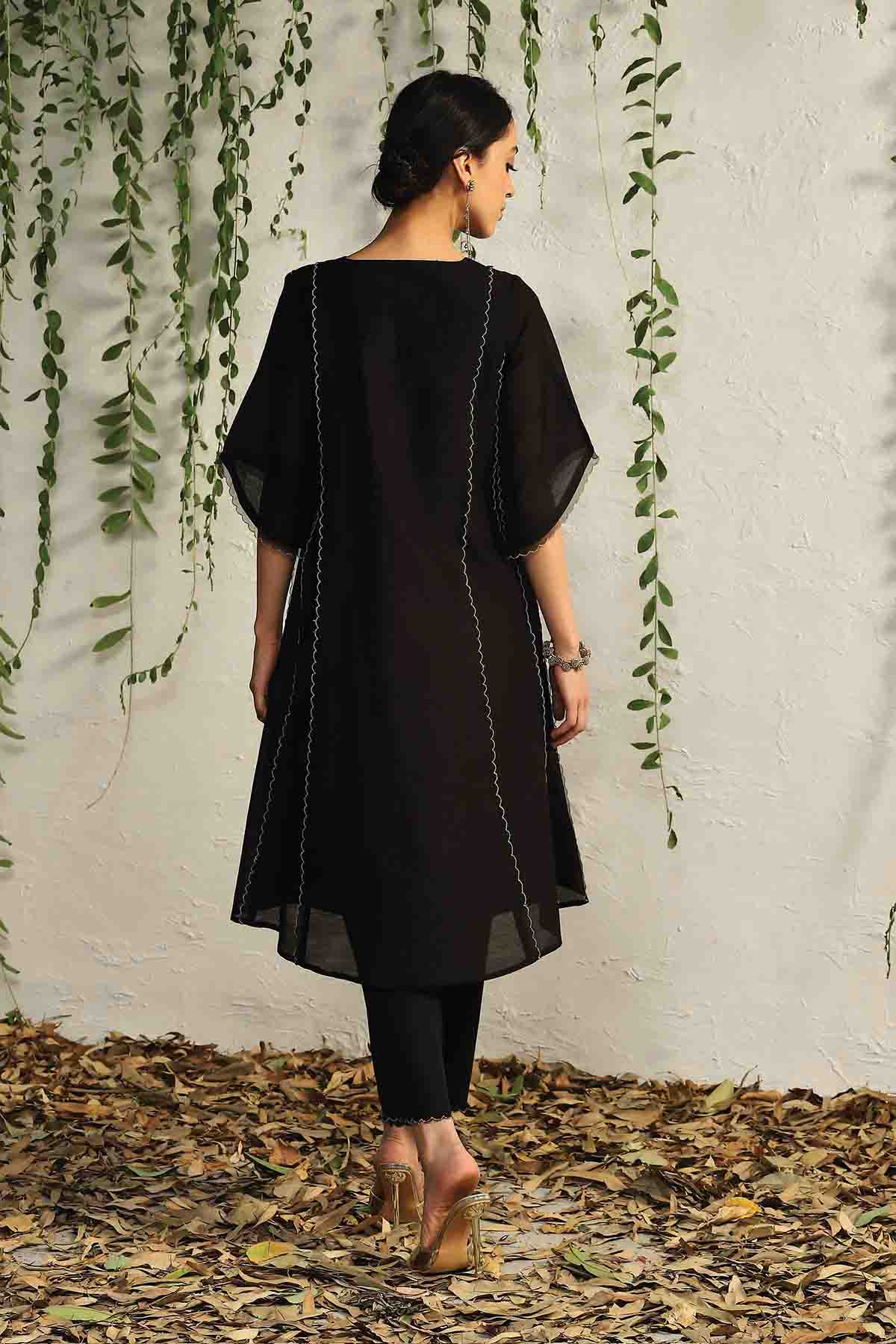 Black Tie-Up Short Kurta Set