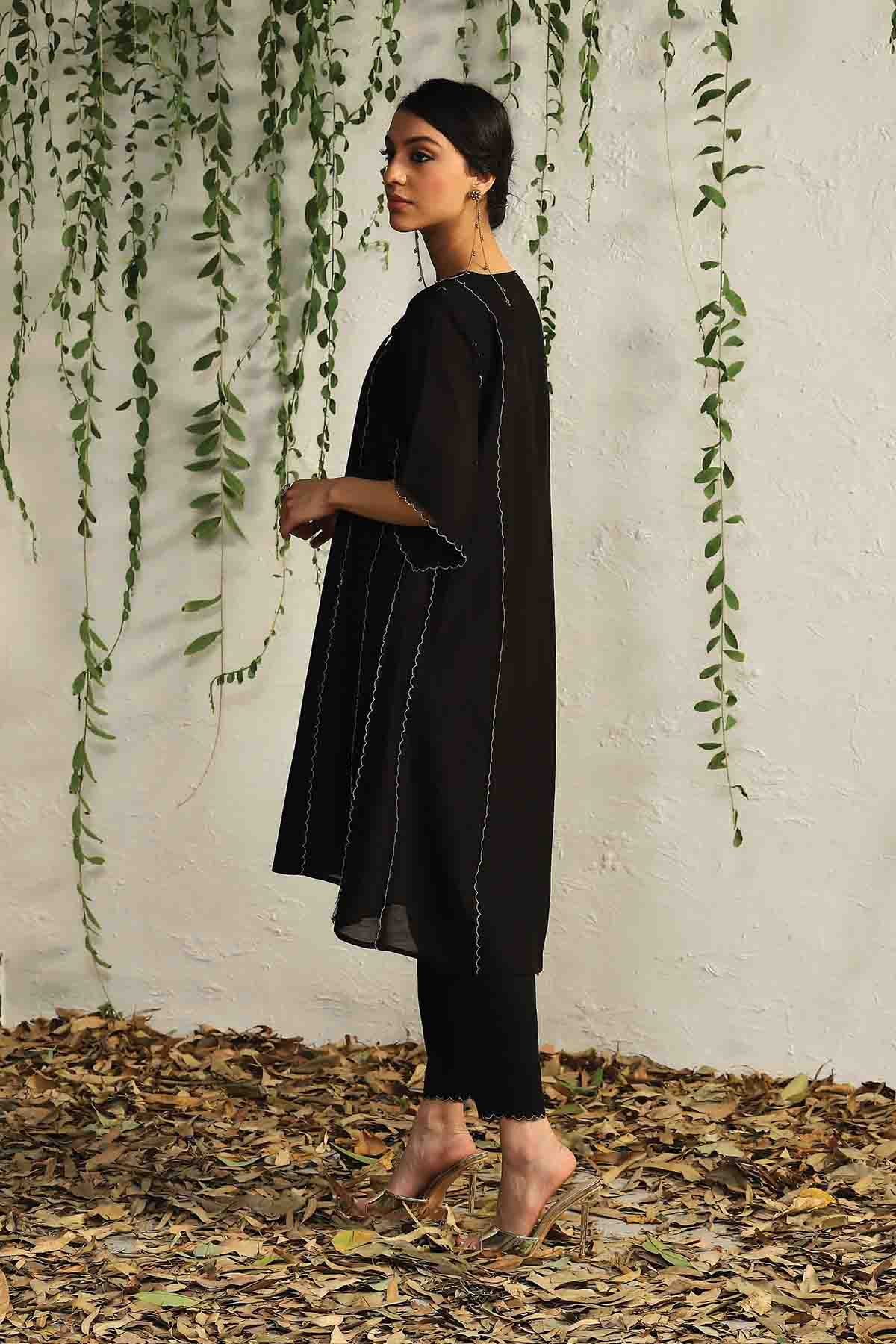 Black Tie-Up Short Kurta Set