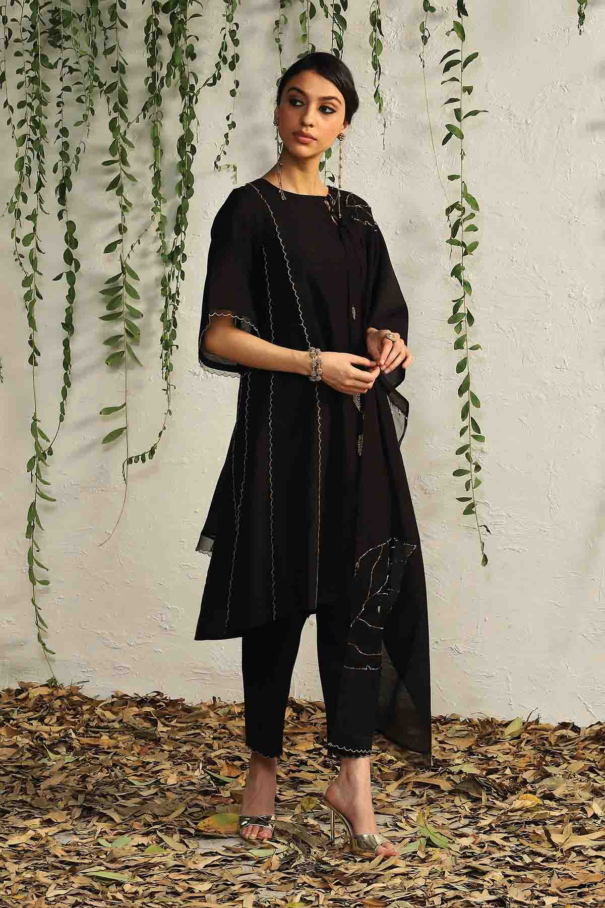 Black Tie-Up Short Kurta Set
