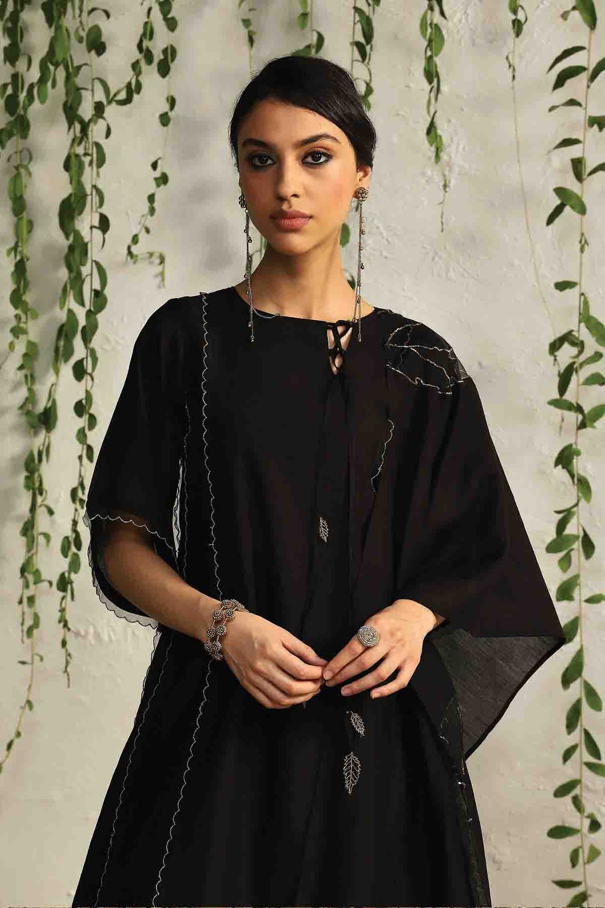 Black Tie-Up Short Kurta Set