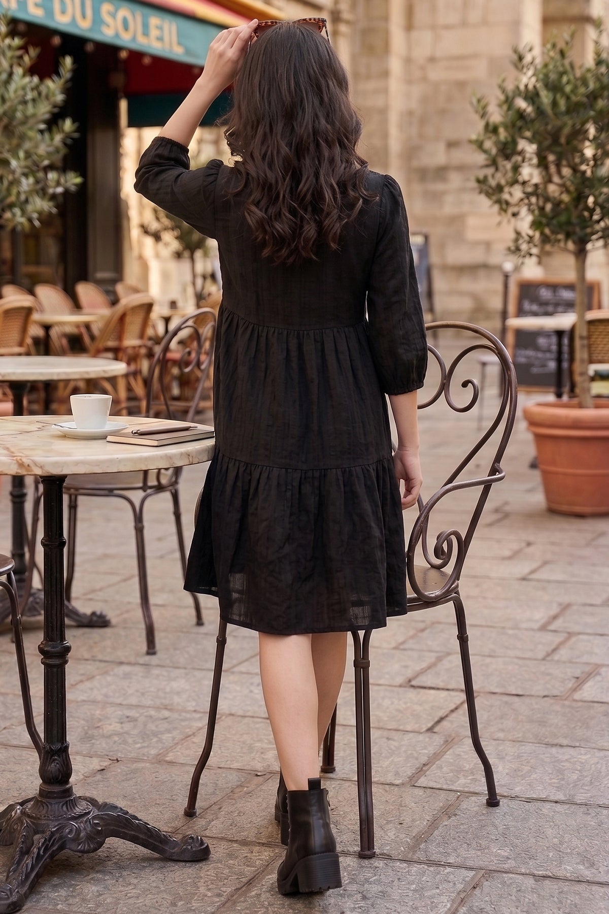 Black Tier Weave Texture Dress