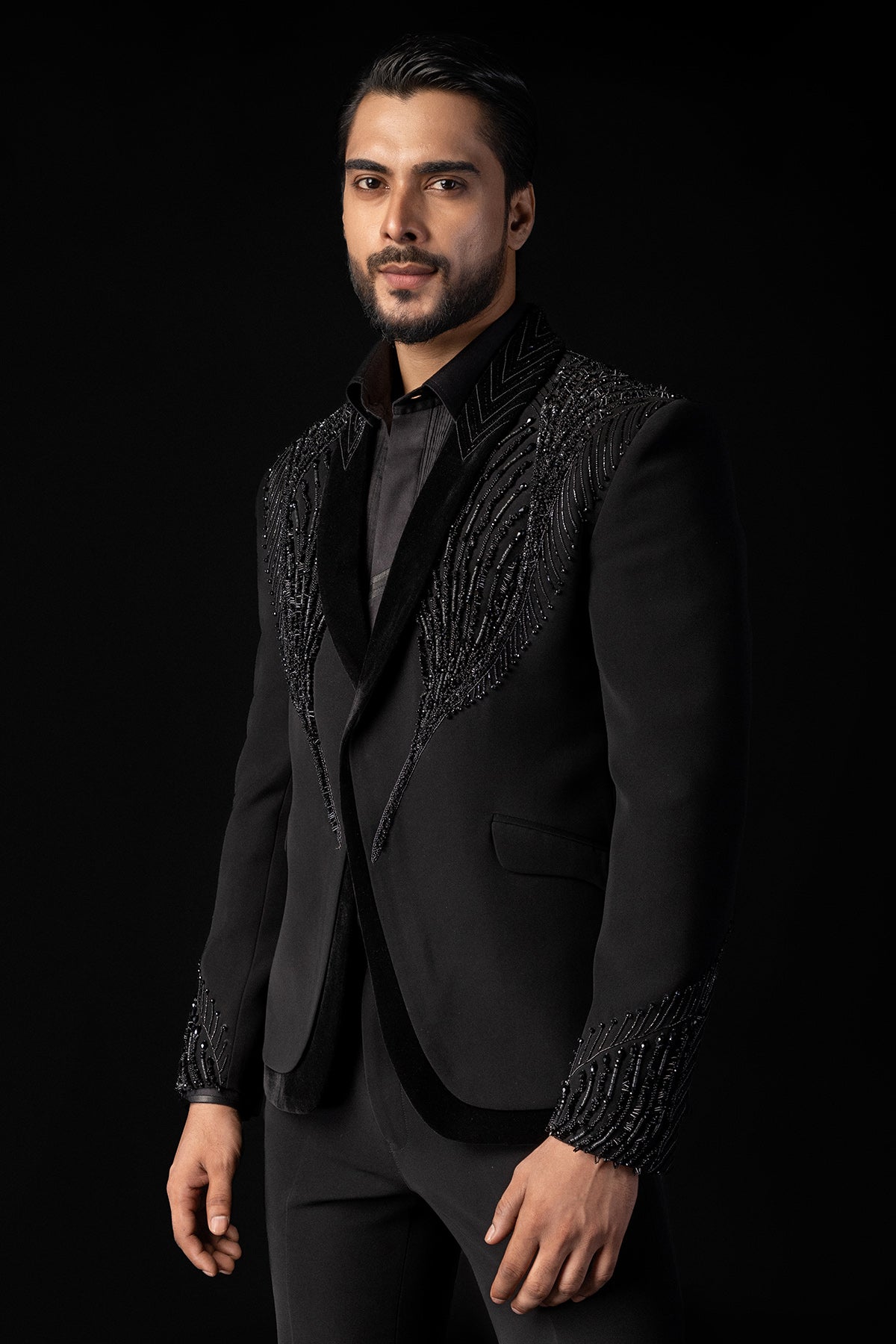 Black Tone 3D Embroidery Tuxedo