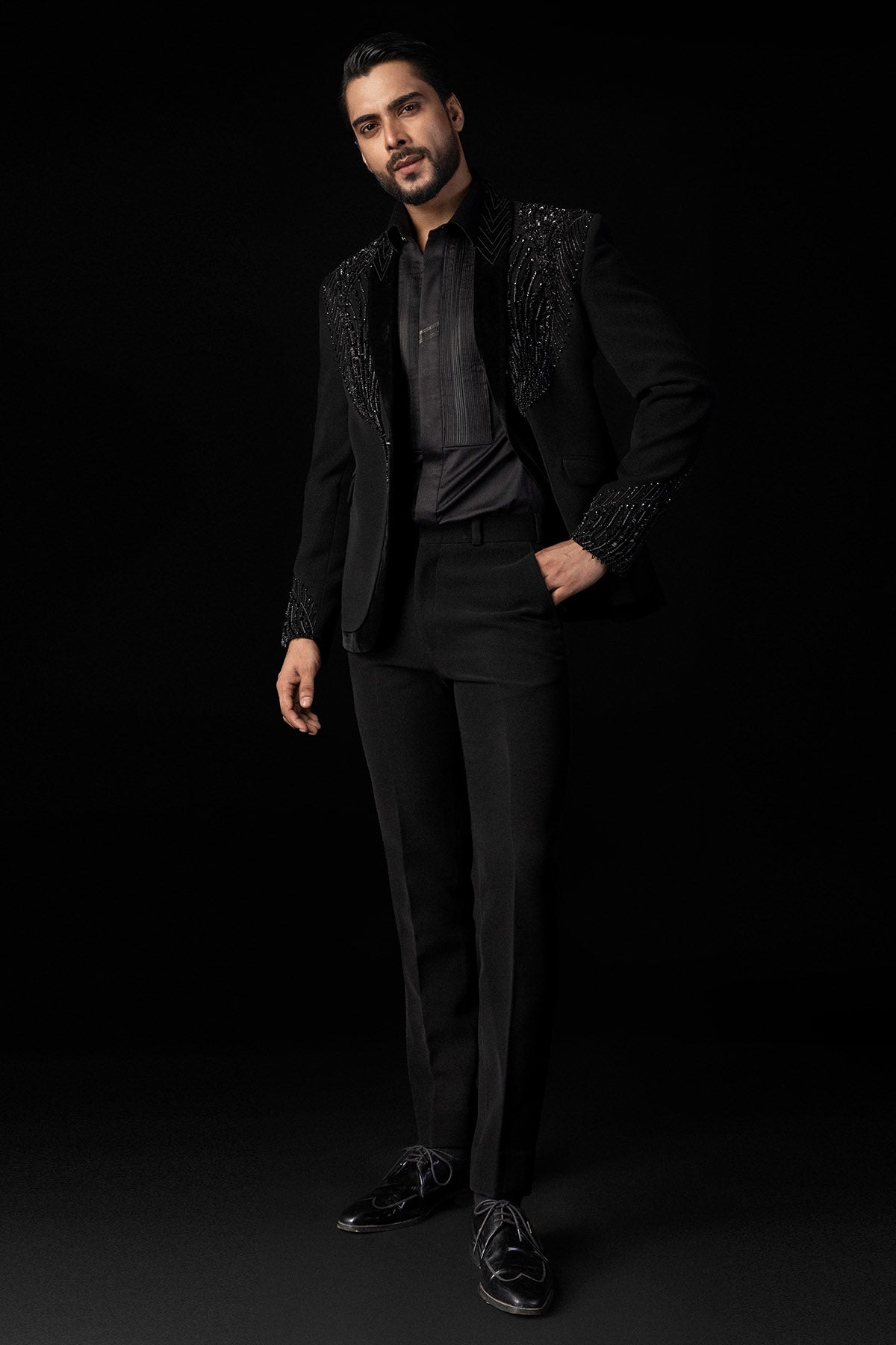 Black Tone 3D Embroidery Tuxedo