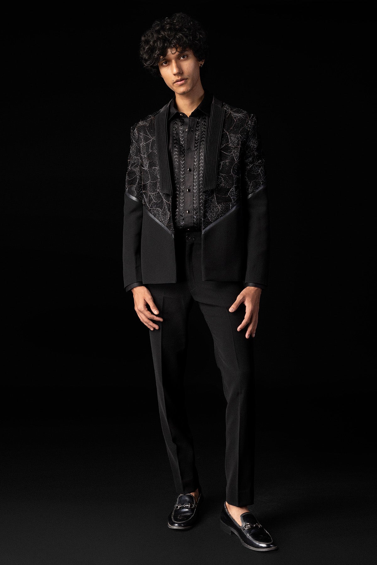 Buy Black Tone Embroidered Tuxedo for men by Paarsh Atelier online available at scrollnshops