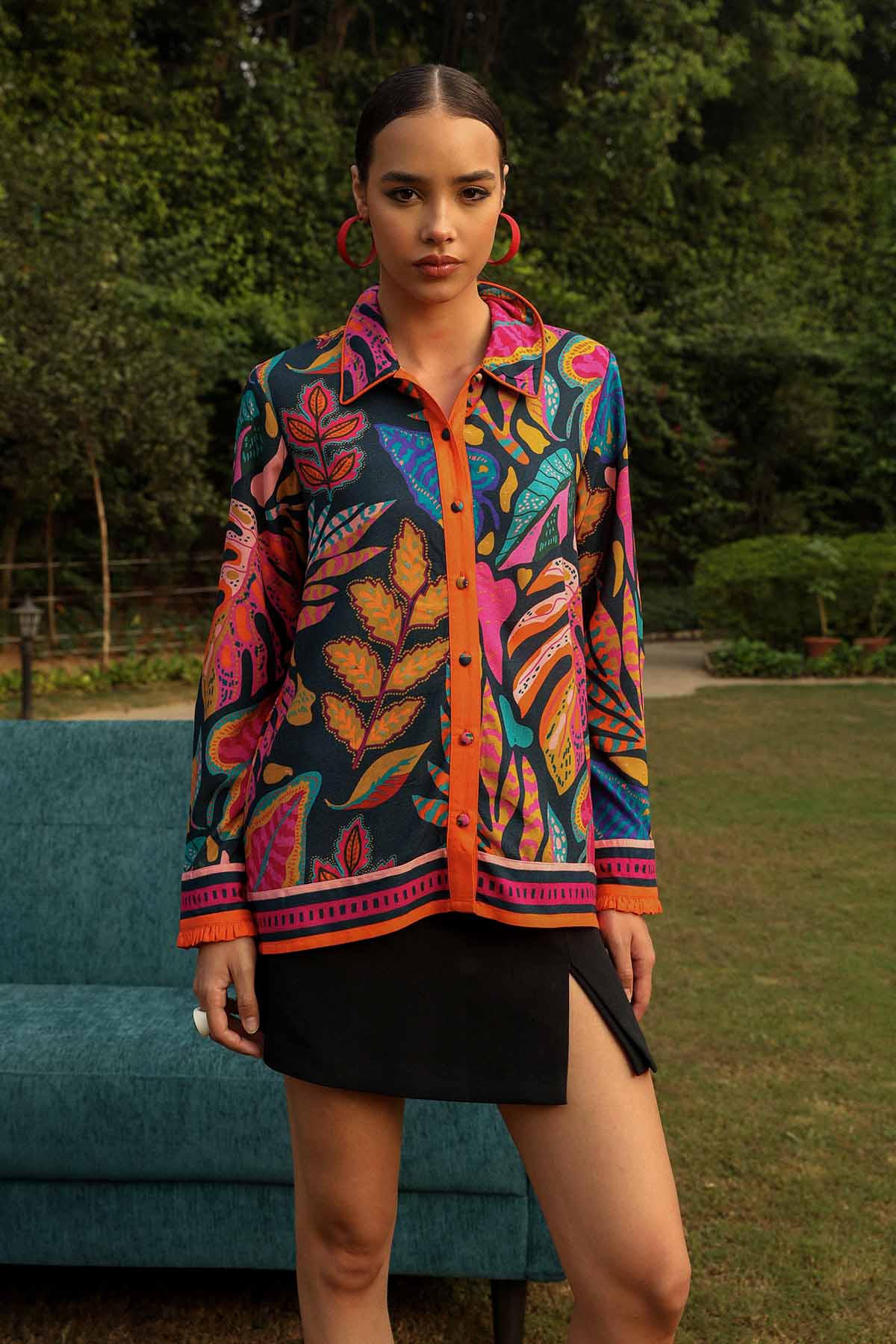 Buy Black Tropical Printed Shirt by Sewtable Clothing for women online at ScrollnShops