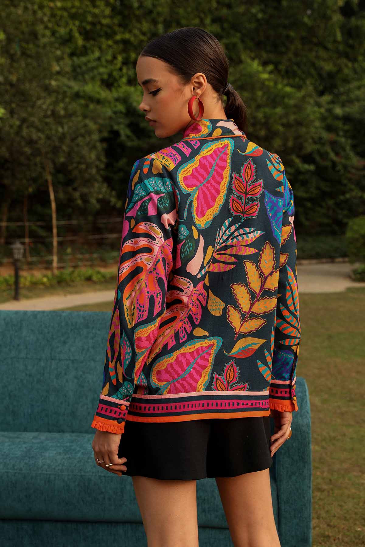 Black Tropical Printed Shirt