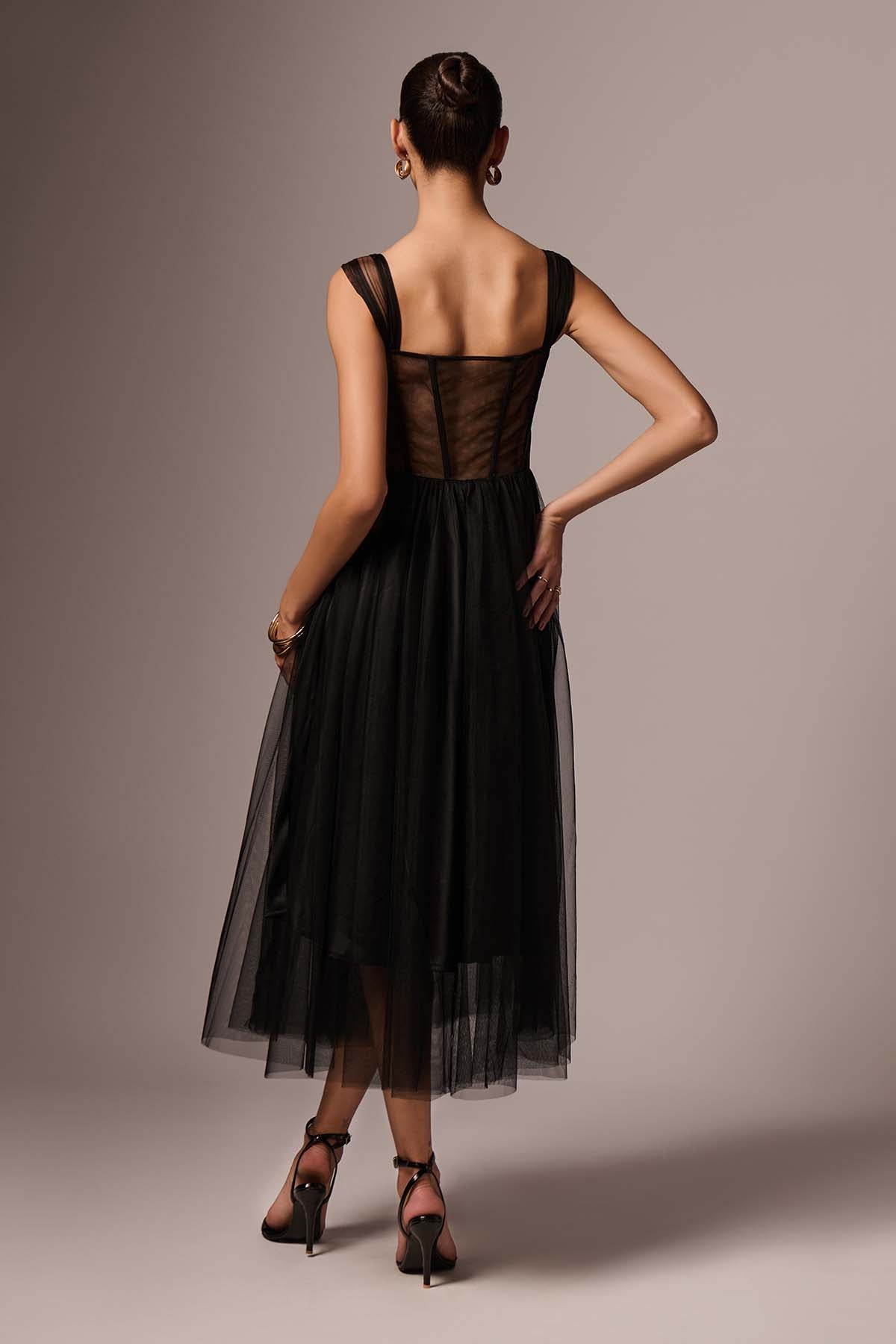 Black Tulle Corset Midi Dress