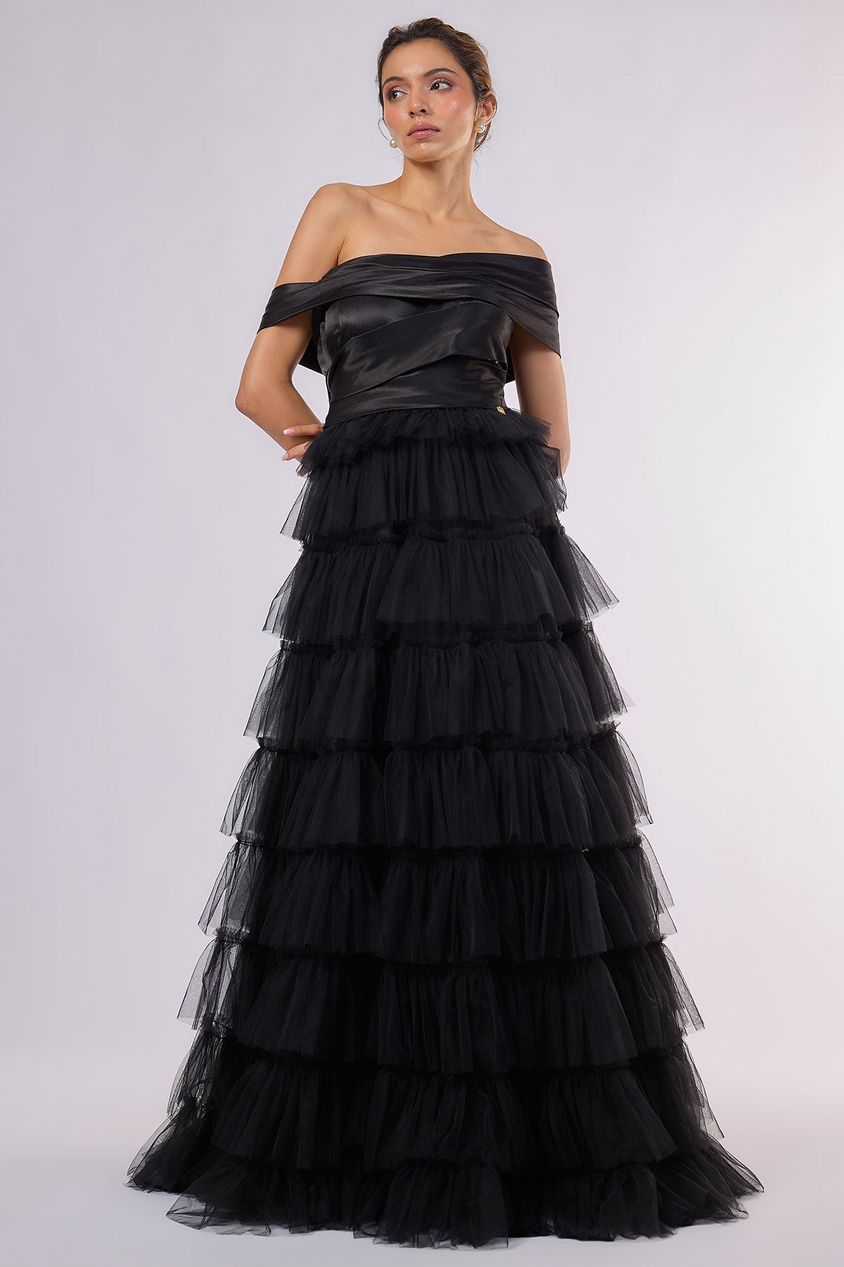Buy Black Tulle and Mashroo Gown for women by Emblaze online available at scrollnshops