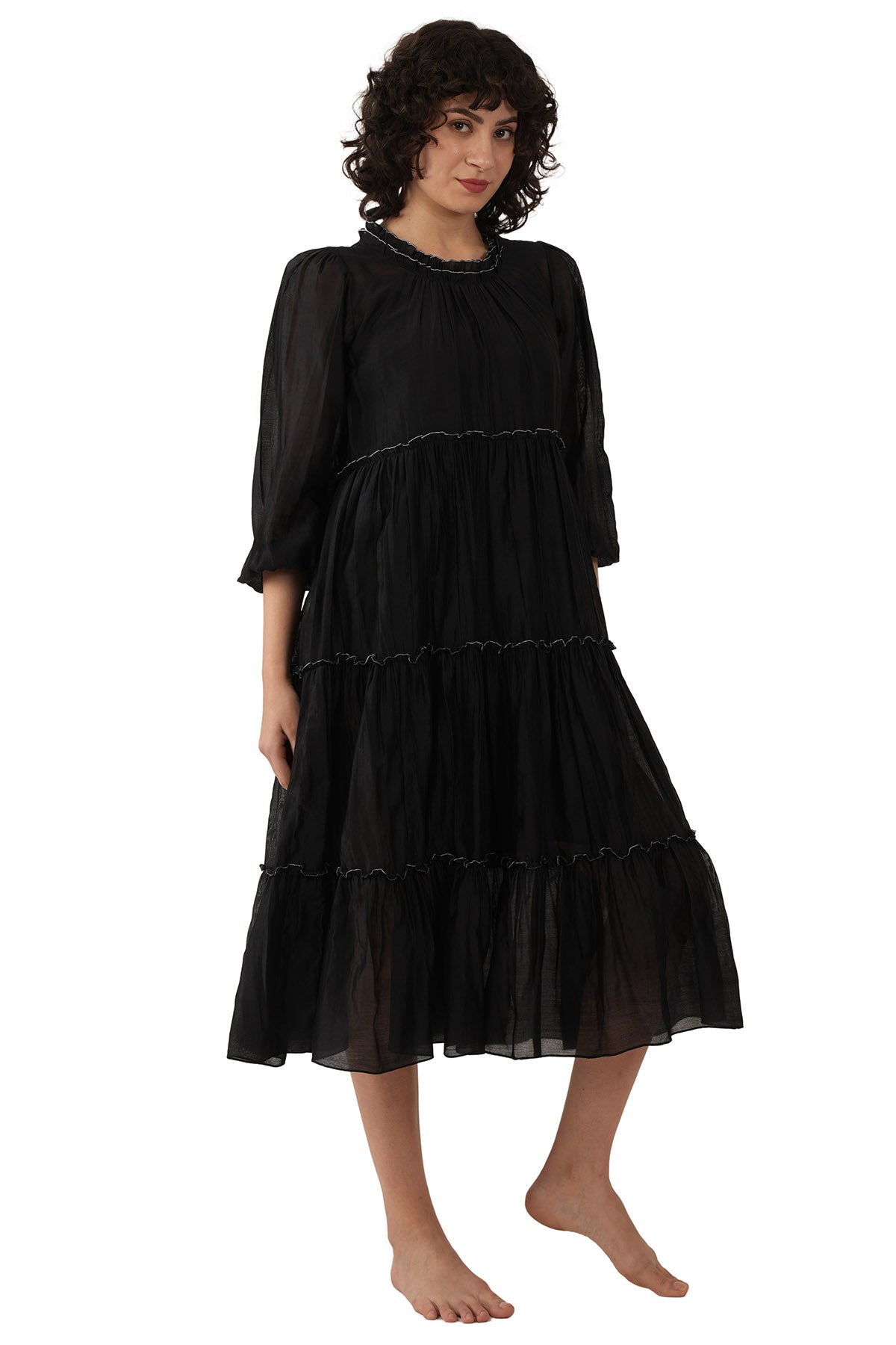 Black Turtle Tier Midi Dress
