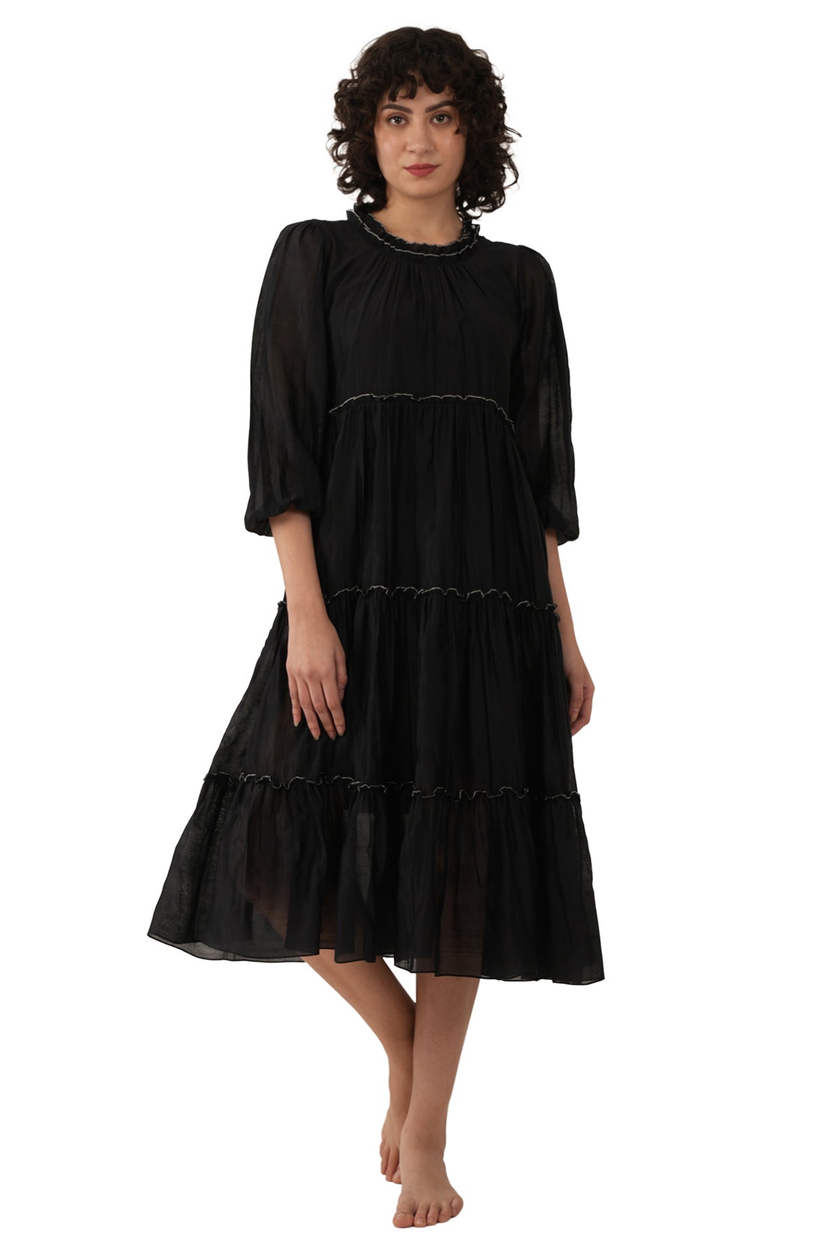 Buy Black Turtle Tier Midi Dress for women by Khat Clothing online available at scrollnshops