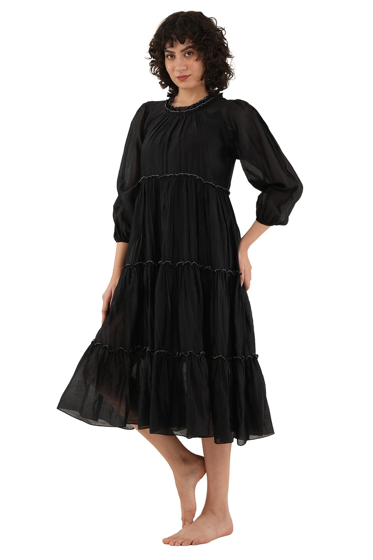 Black Turtle Tier Midi Dress