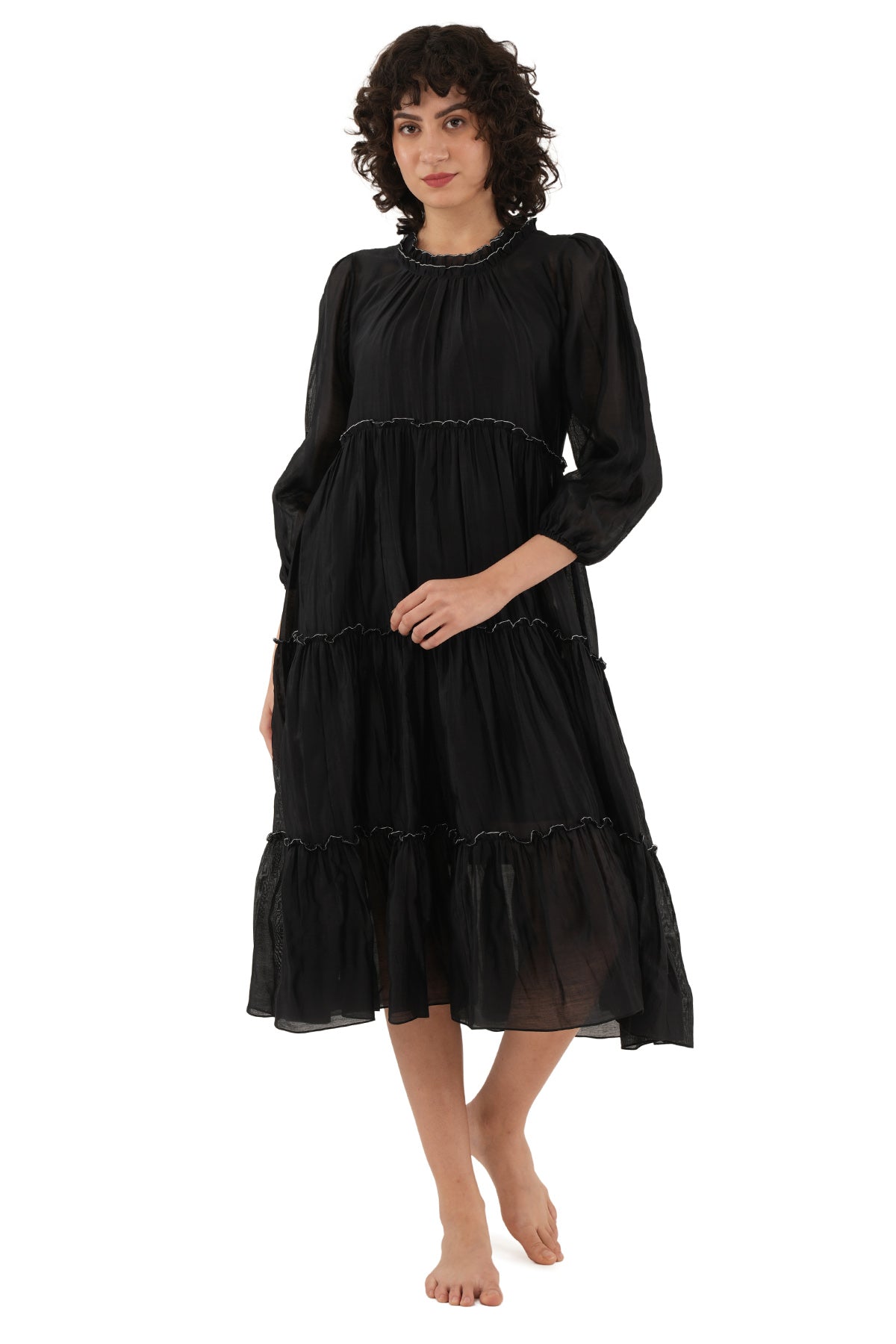 Black Turtle Tier Midi Dress