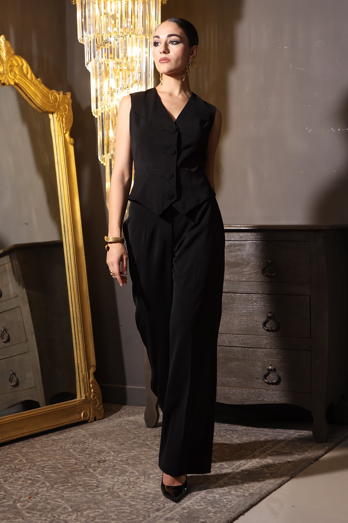 Buy Black V-Neck Blazer & Trousers by The Black Lover for women online at ScrollnShops