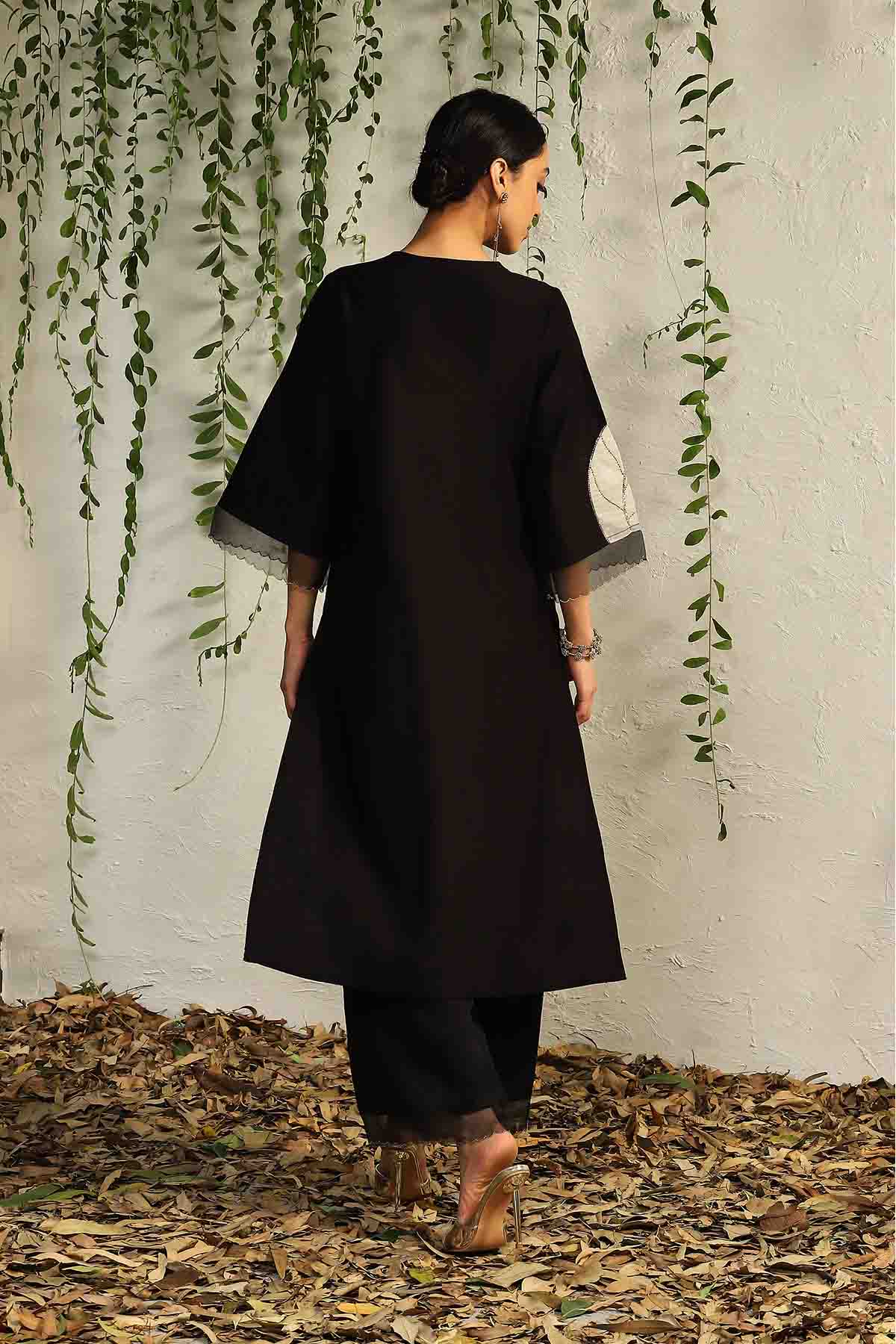 Black V-Neck Straight Kurta Set