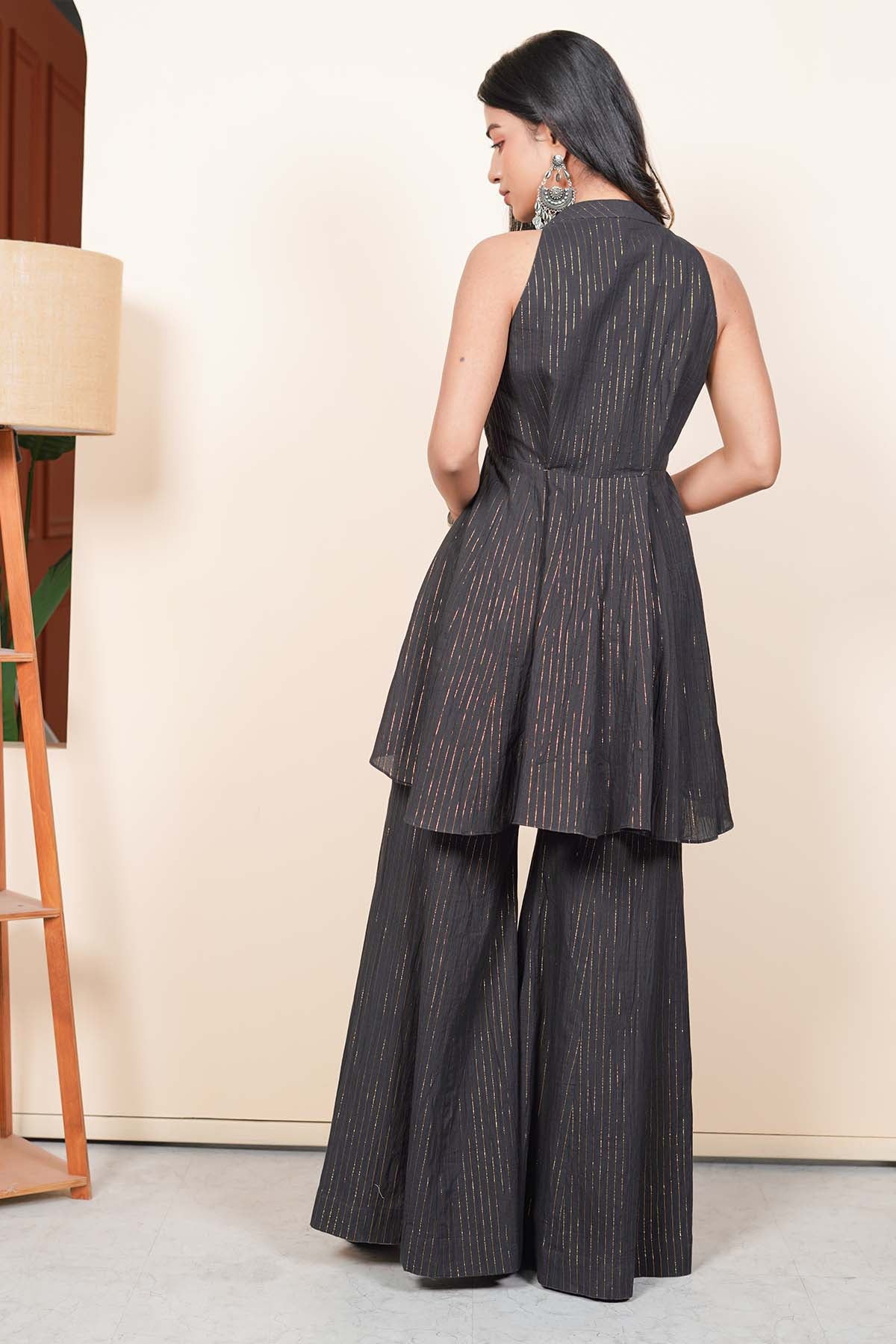 Black V-Neck Top & Flared Pants