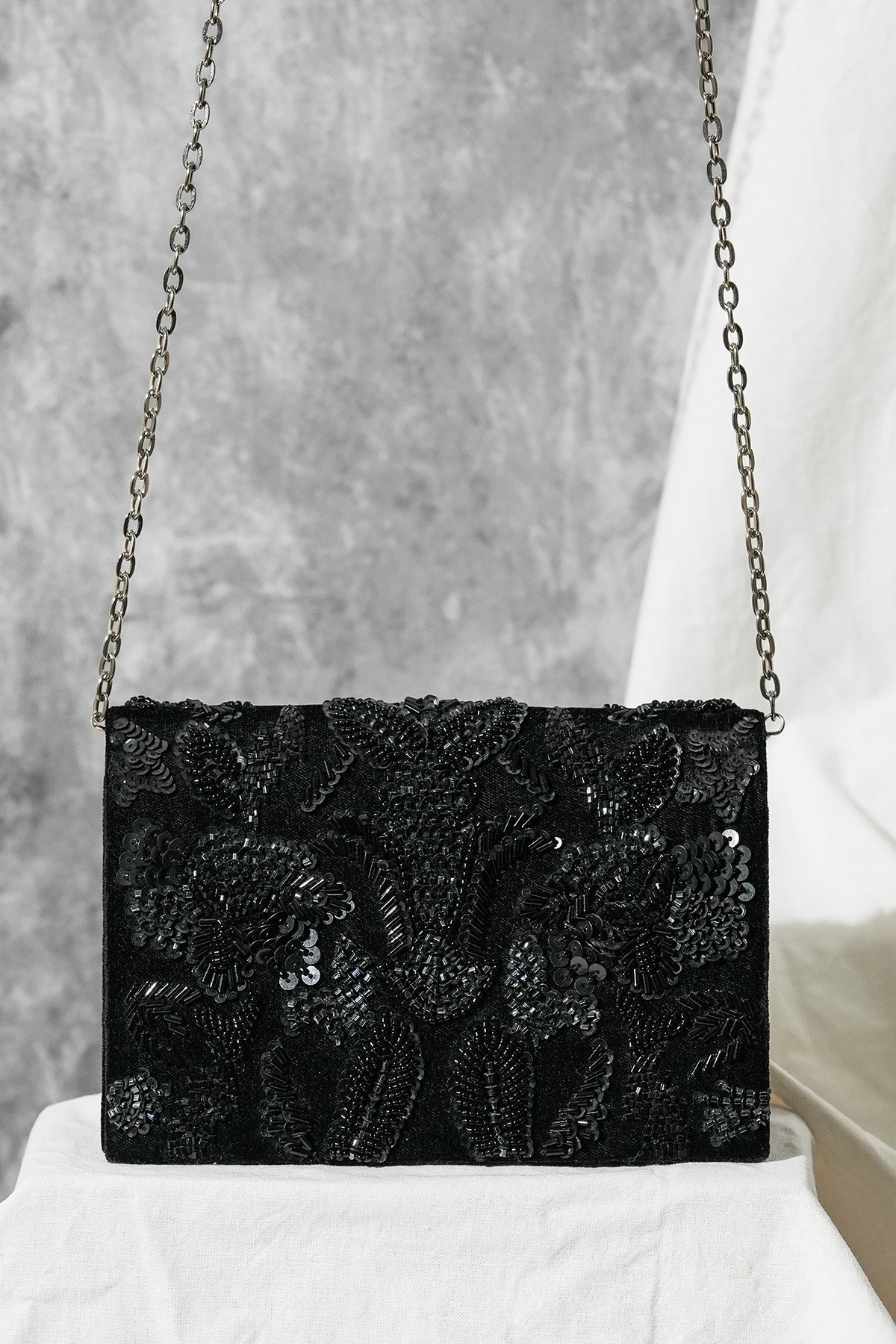 Buy Black Velvet Bead Work Clutch for women by the Purple sack online available at scrollnshops
