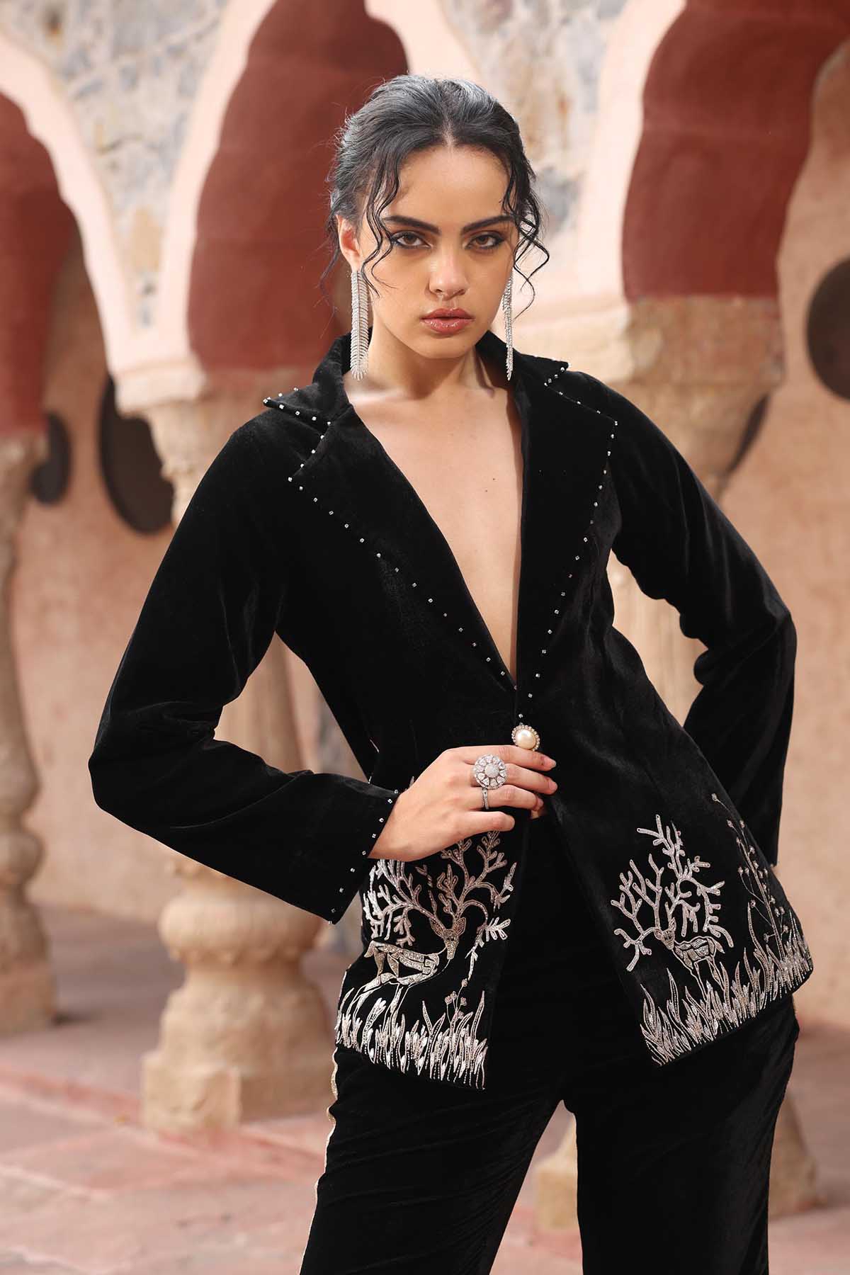 Black Velvet Crystal Jacket Set