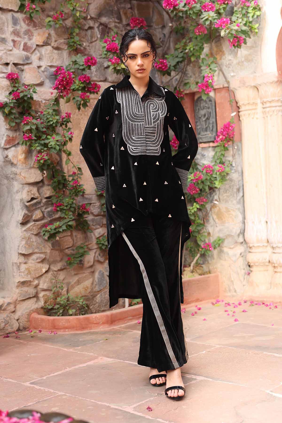 Buy Black Velvet Dori Shirt & Pants by Ajiesh Oberoi for women online at ScrollnShops