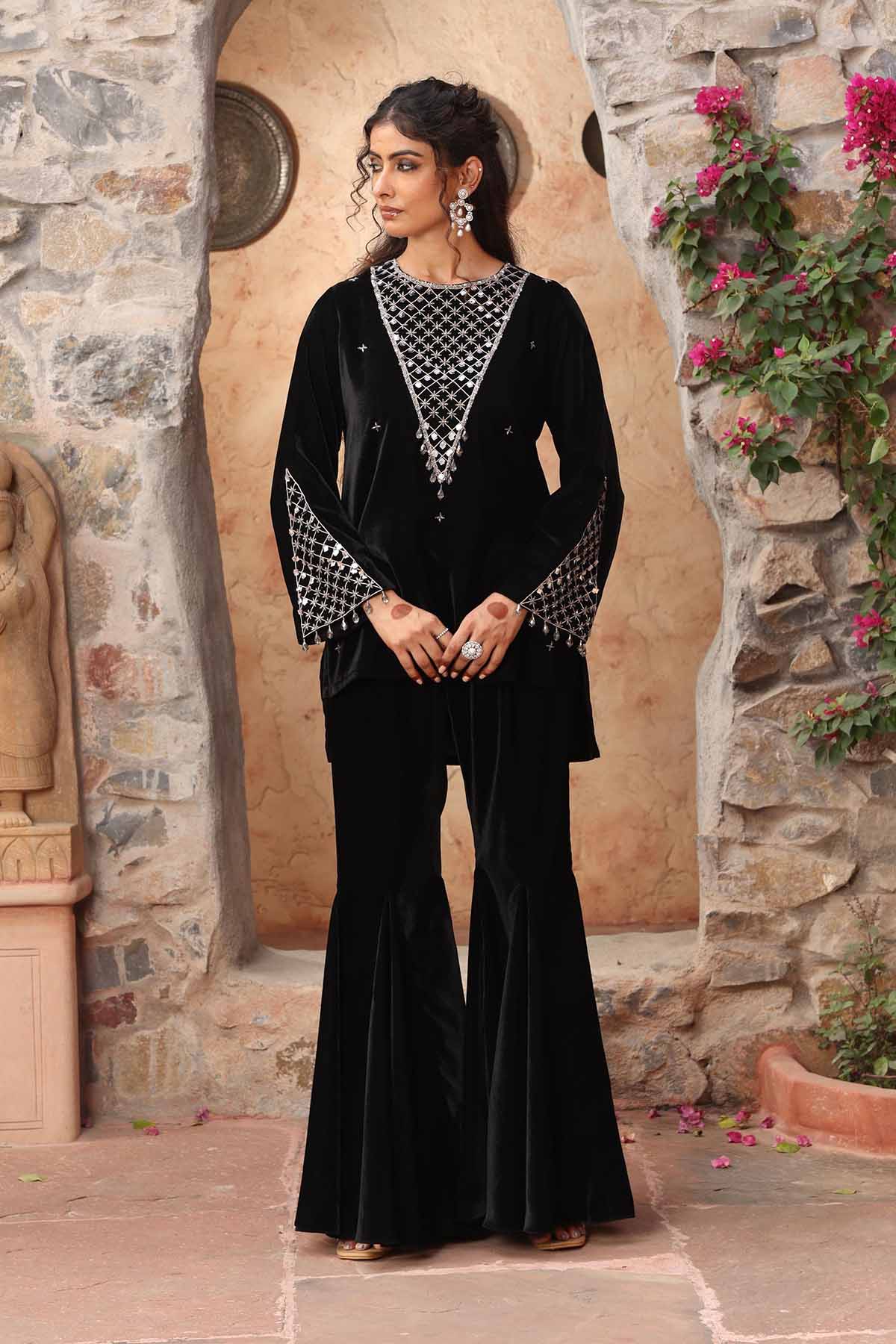 Black Velvet Kurta Co-ord Set