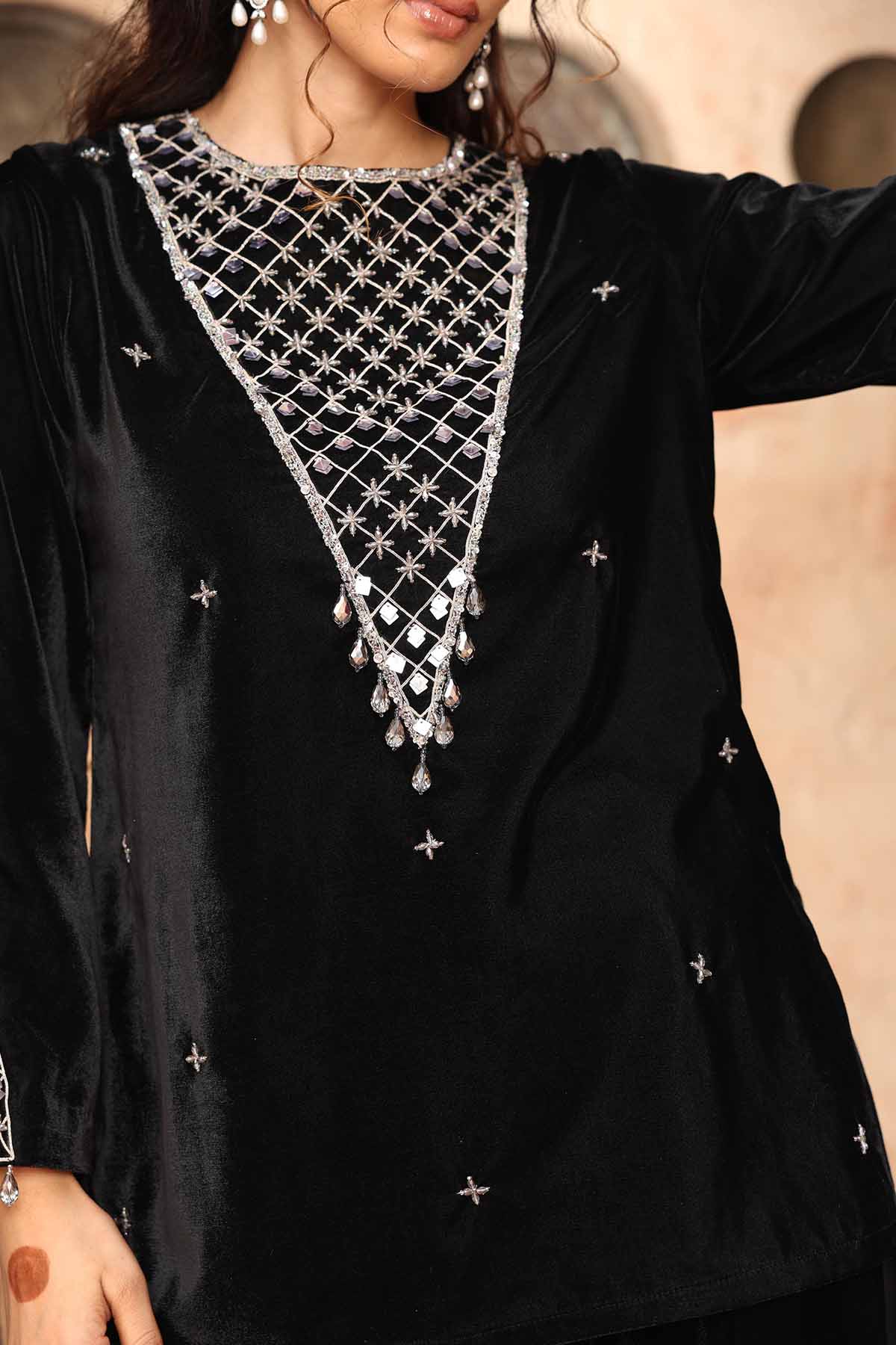 Black Velvet Kurta Co-ord Set