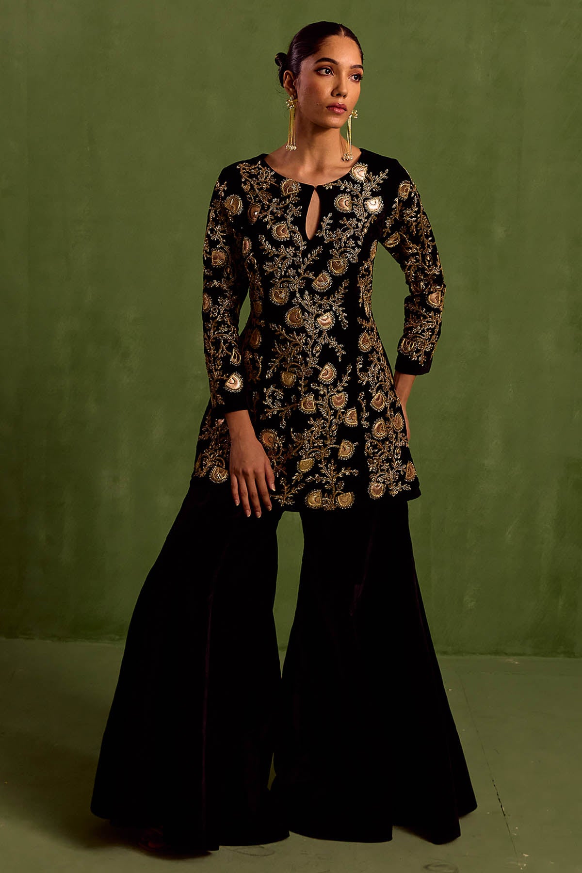 Neha Khullar Black Velvet Kurta & Sharara for women online at ScrollnShops