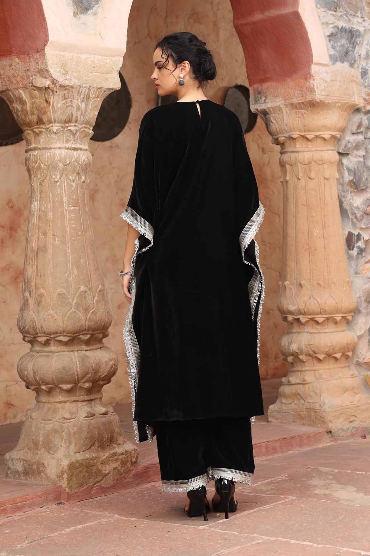 Black Velvet Long Kaftan Set