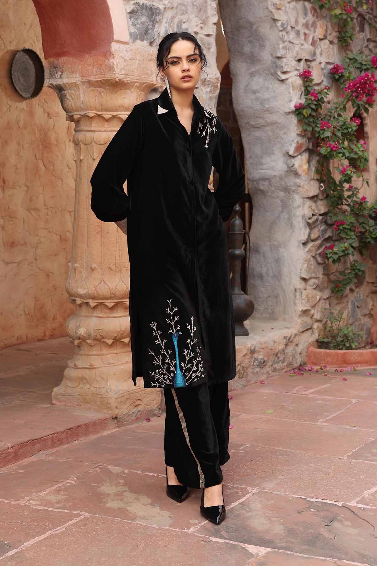 Black Velvet Long Kurta & Pants