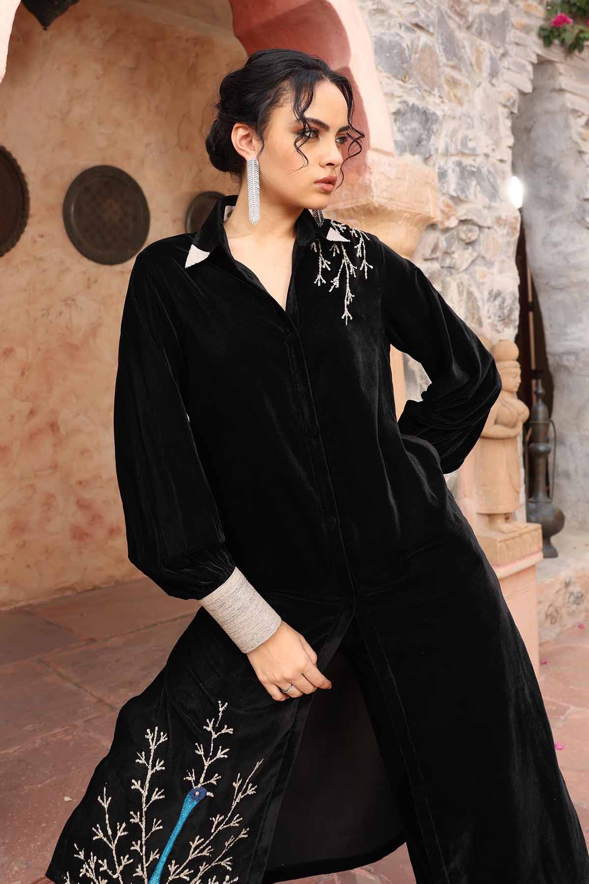 Black Velvet Long Kurta & Pants