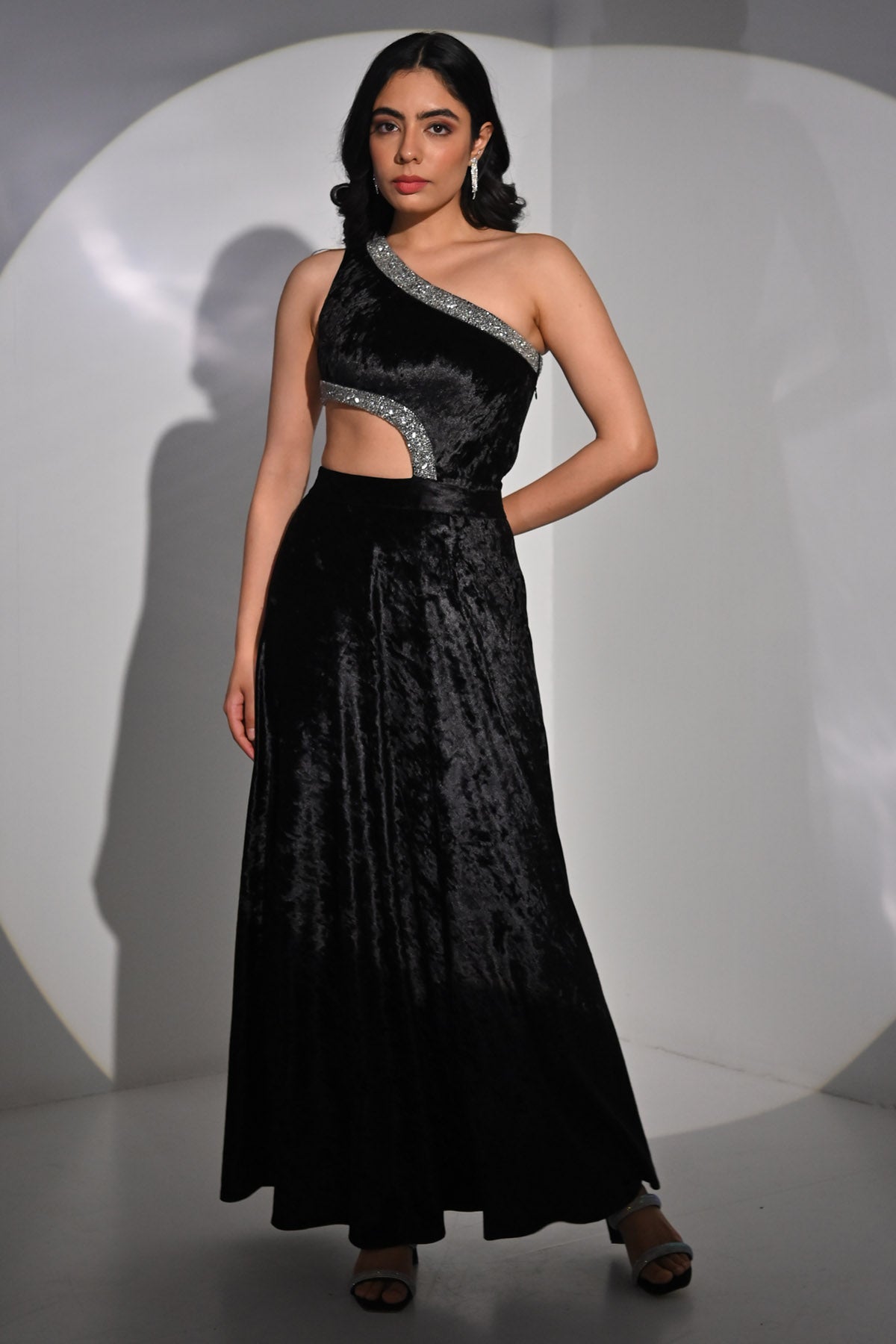 The Black Lover Black Velvet One-Shoulder Gown for women online at ScrollnShops