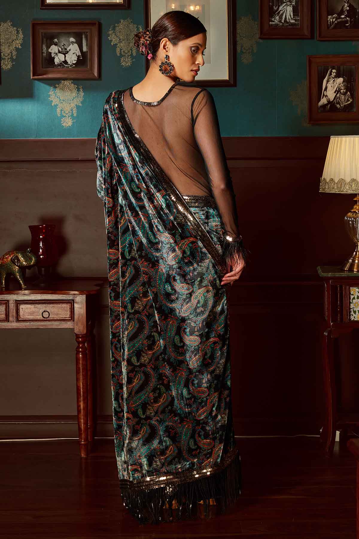 Black Velvet Pre-Stitched Saree