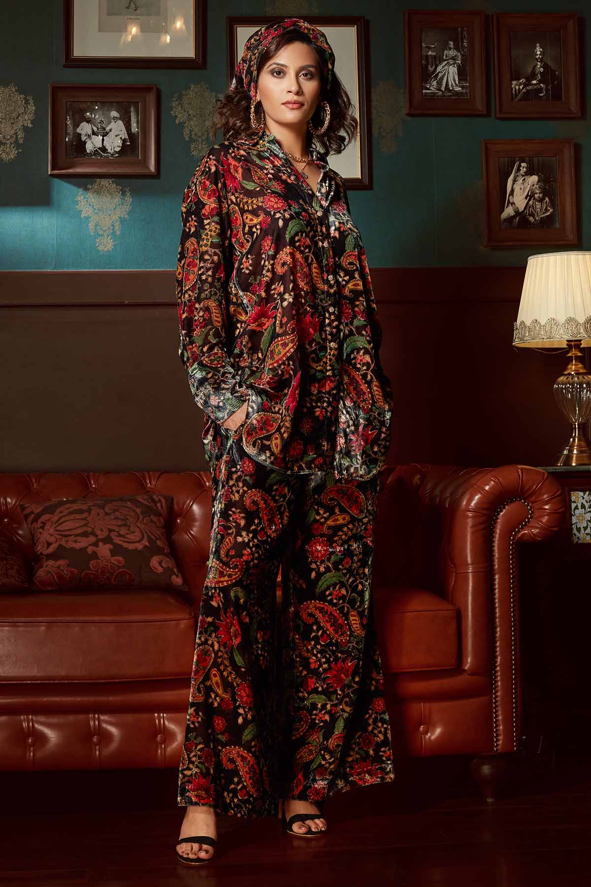 Black Velvet Print Co-ord Set