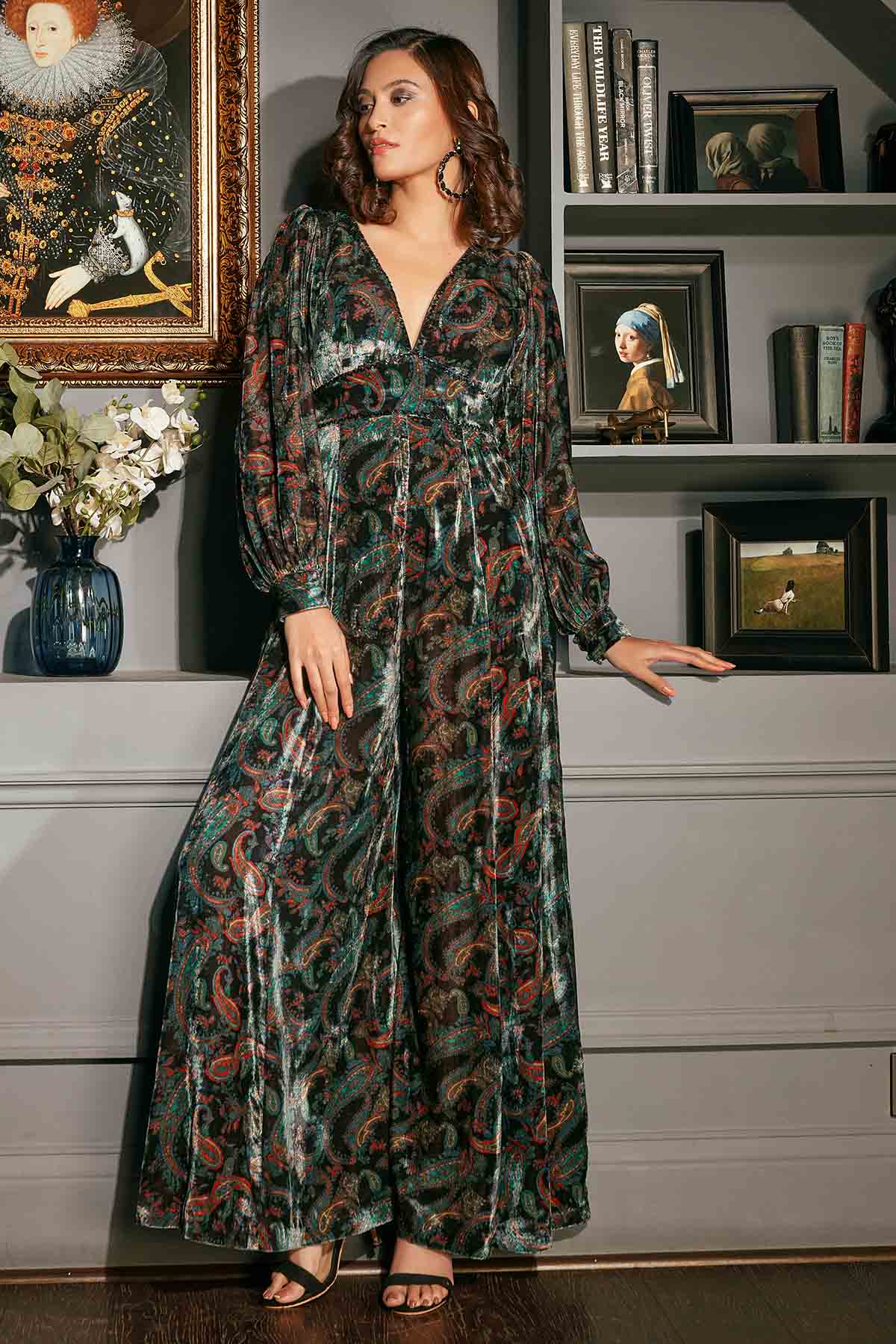 Black Velvet Printed Jumpsuit