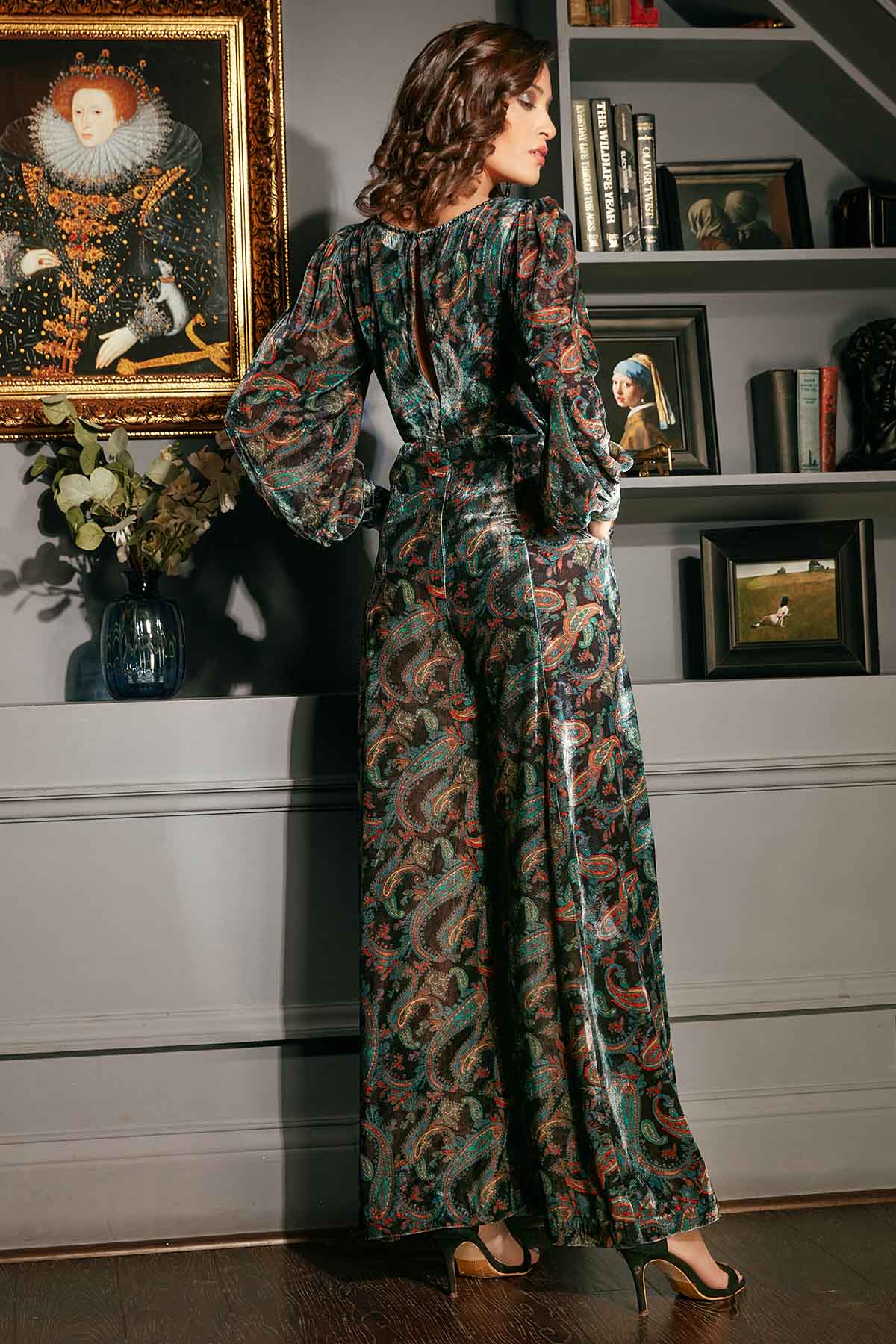 Black Velvet Printed Jumpsuit