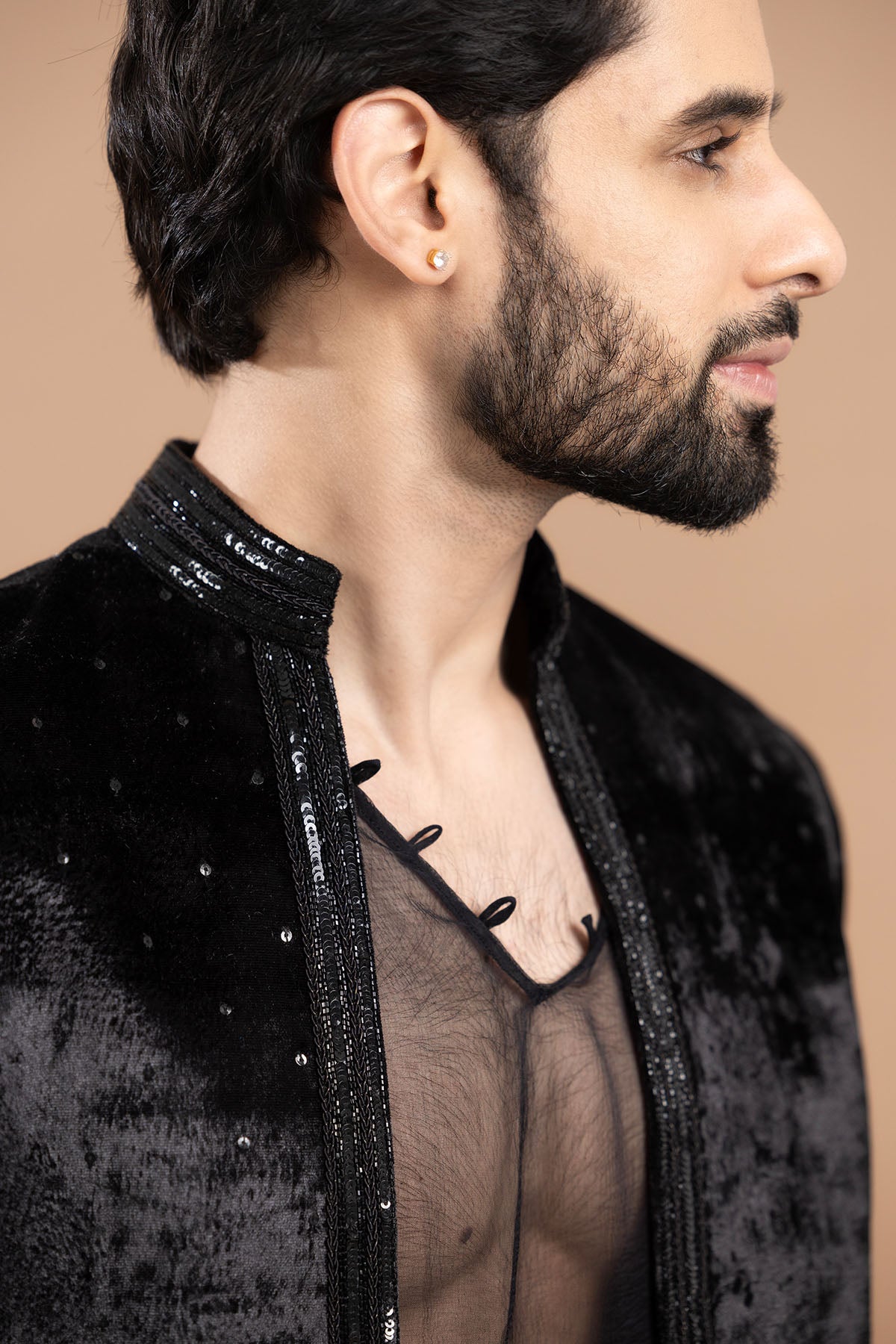 Black Velvet Self Sequin Suit