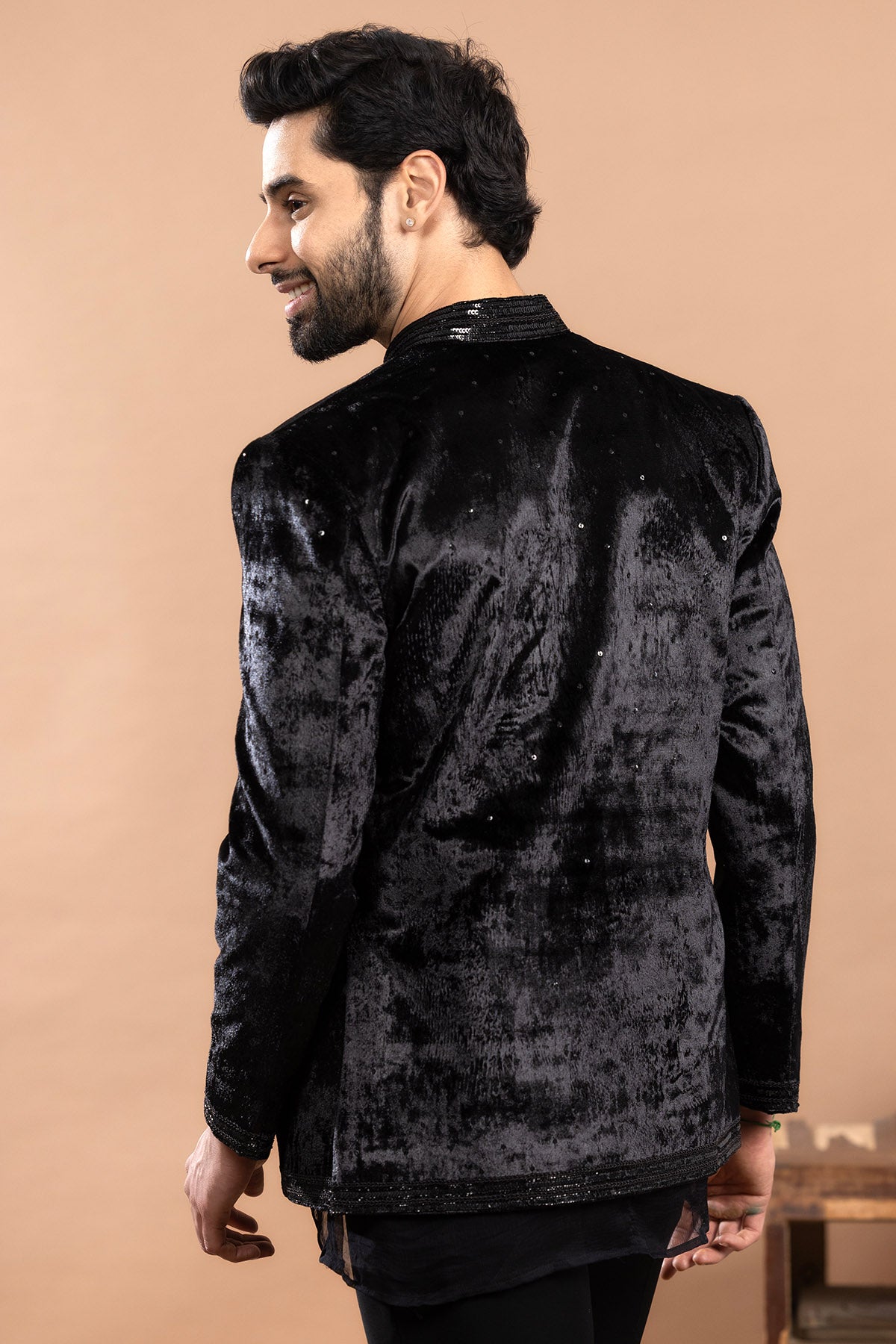 Black Velvet Self Sequin Suit