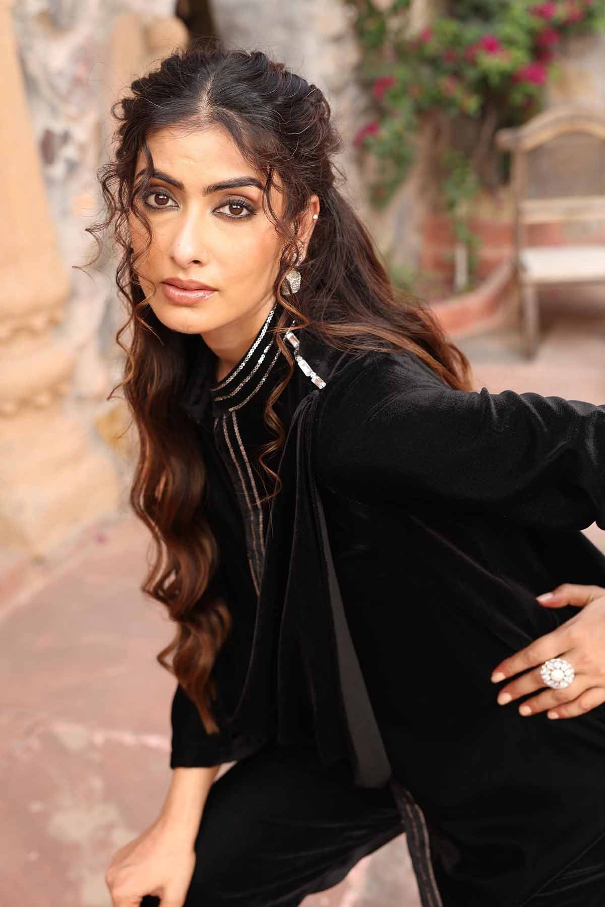 Black Velvet Shirt & Flare Pants