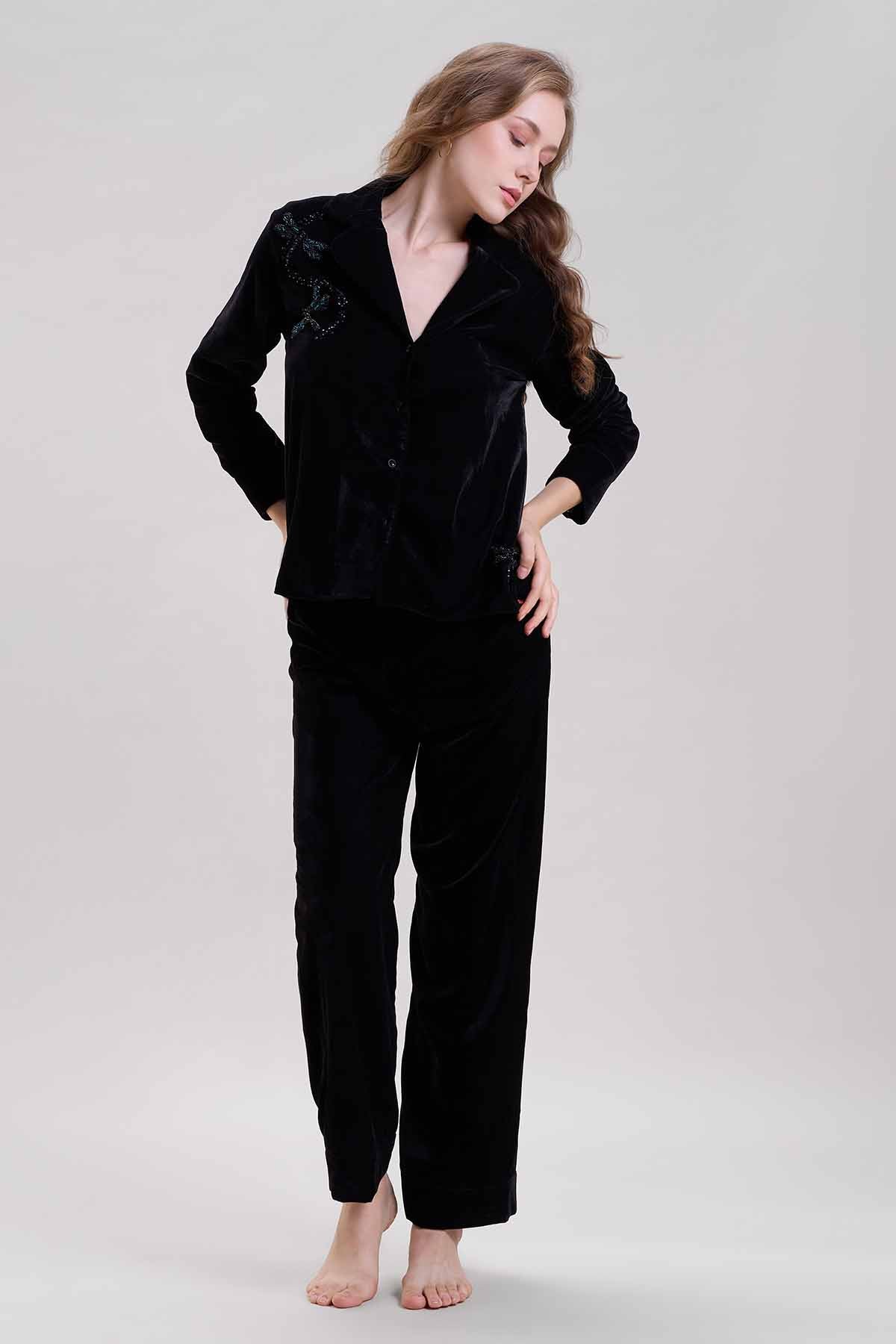 Buy Black Velvet Shirt & Pyjama by Mysthelle for women online at ScrollnShops