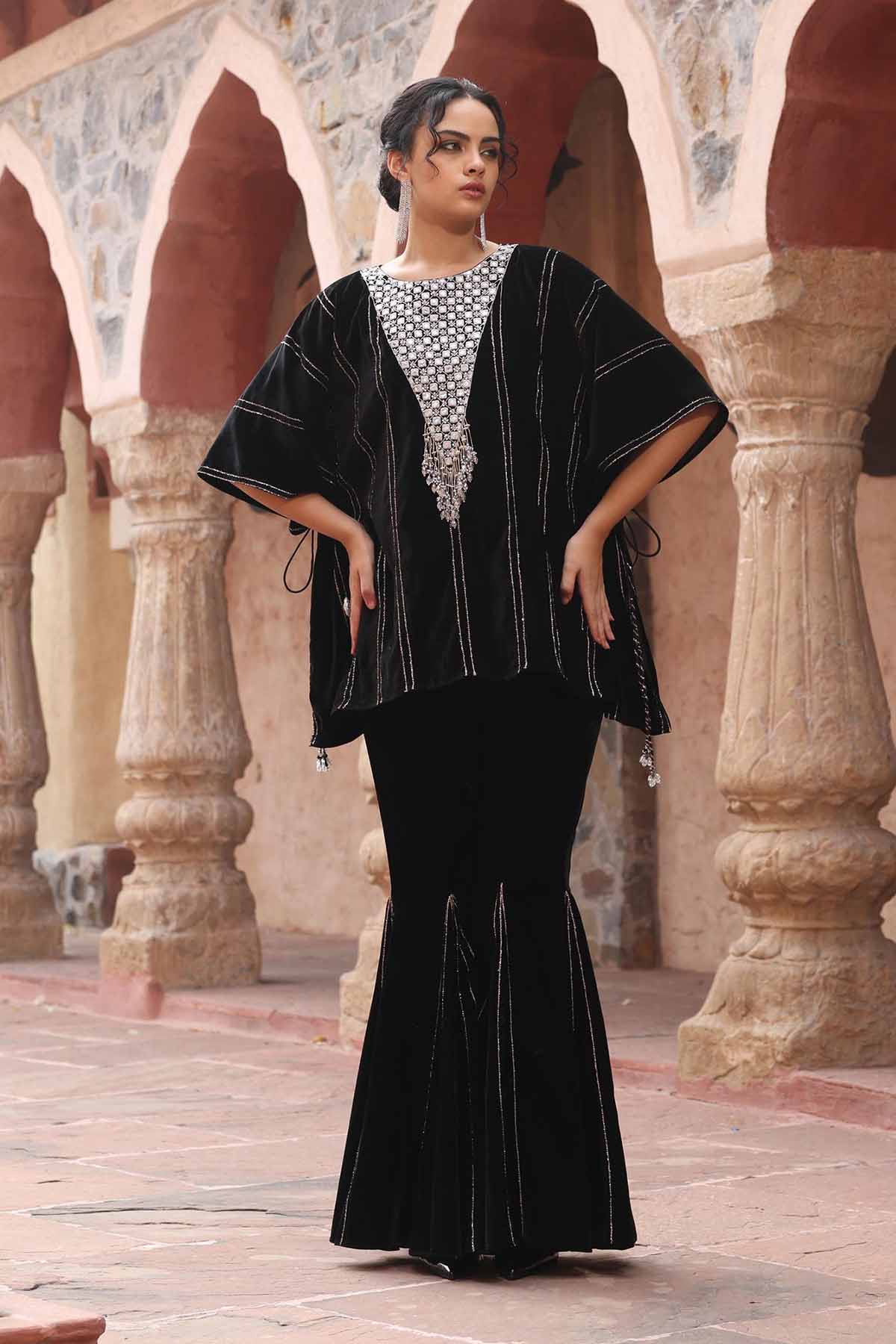 Black Velvet Short Kaftan Set